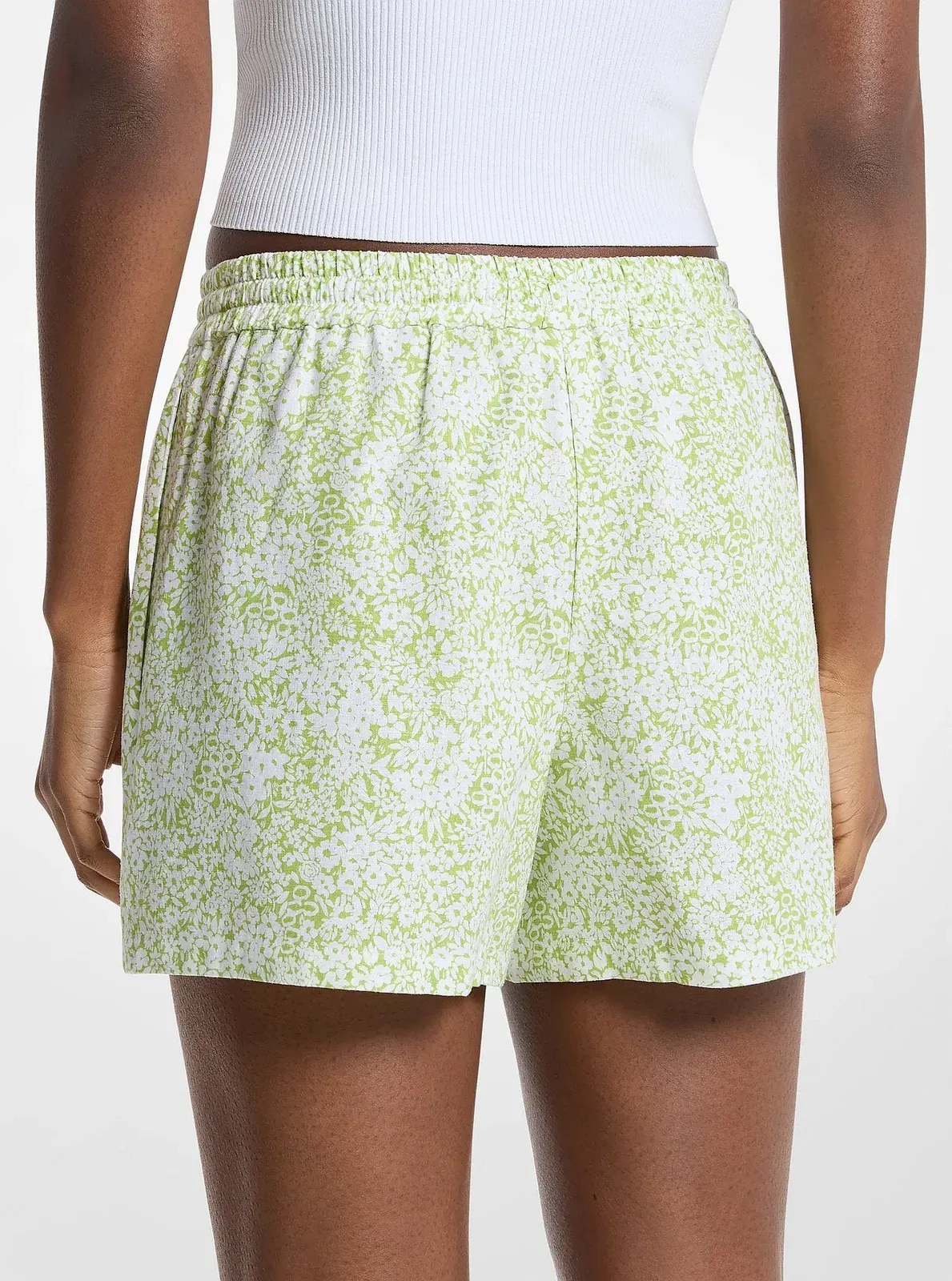 Michael Kors Floral Print Linen Blend Shorts LIME