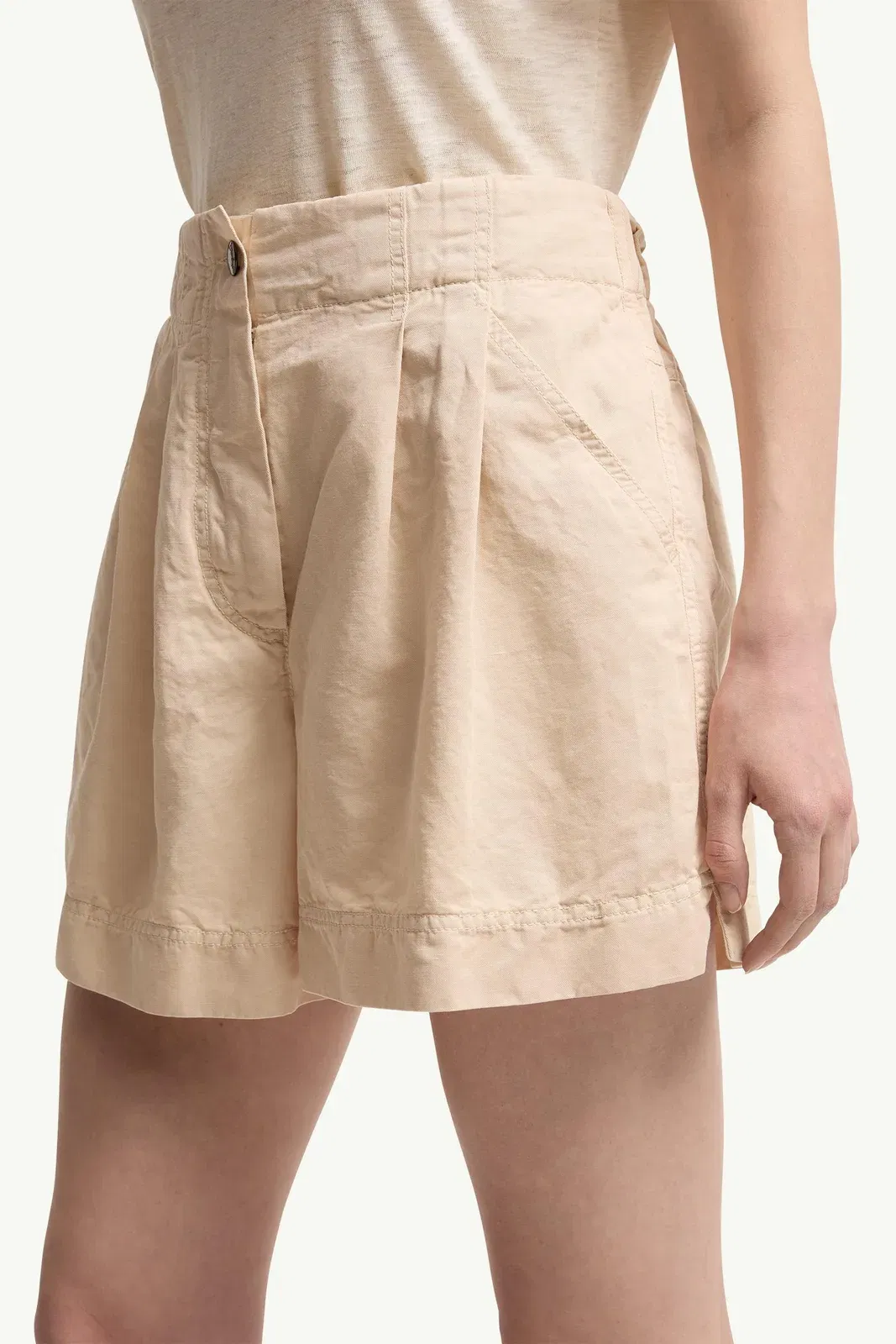 Moncler Cotton & Linen Blend Shorts Light Beige Light Beige