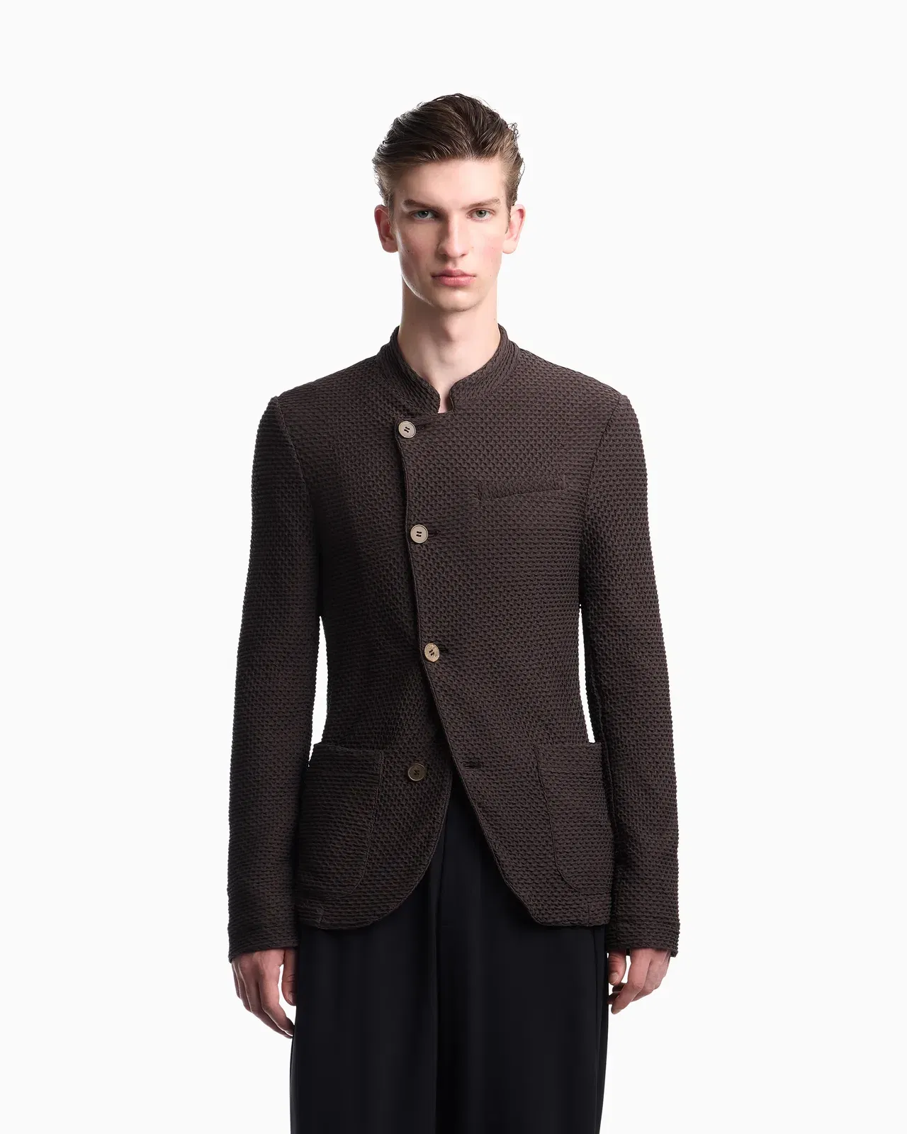 Emporio Armani Jacket with off-centre fastening in embossed two-way stretch jersey