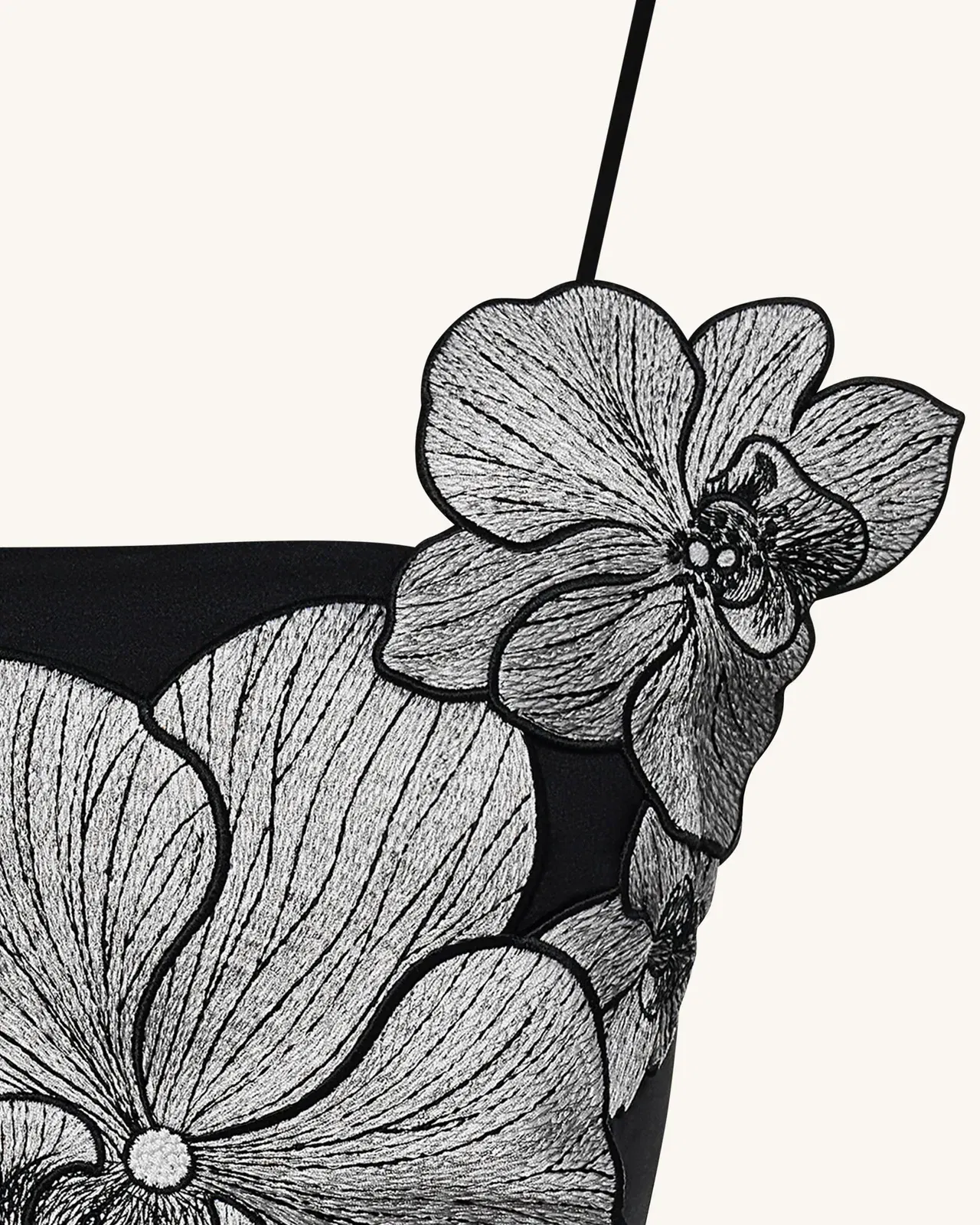Orchid Appliqué Mini Dress - Black/Silver