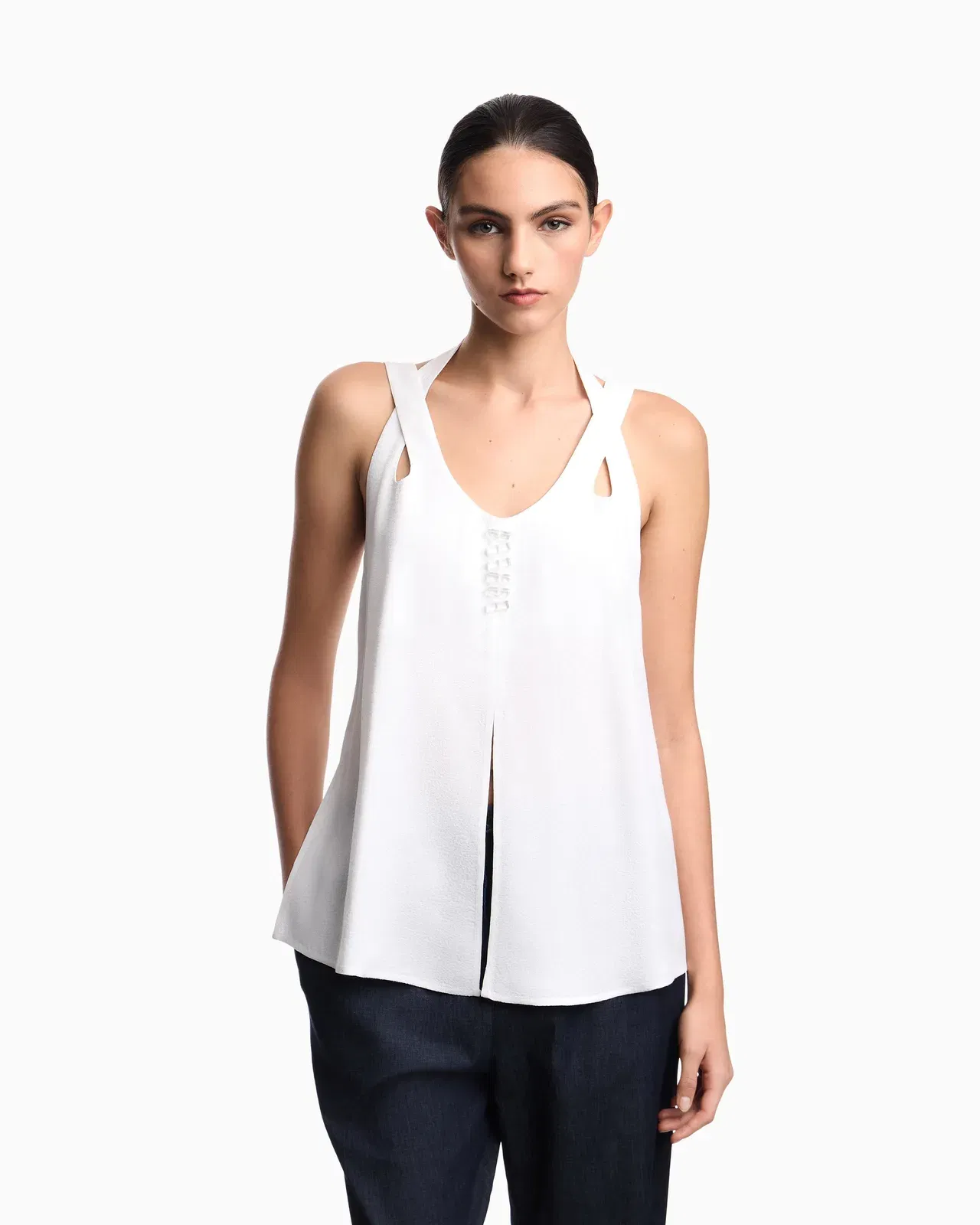 Emporio Armani flowing micro leopard spot jacquard top
