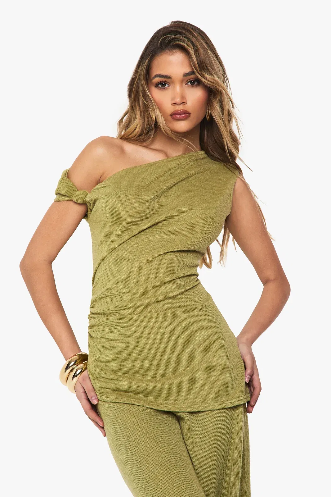 Textured Off Shoulder Ruched Top