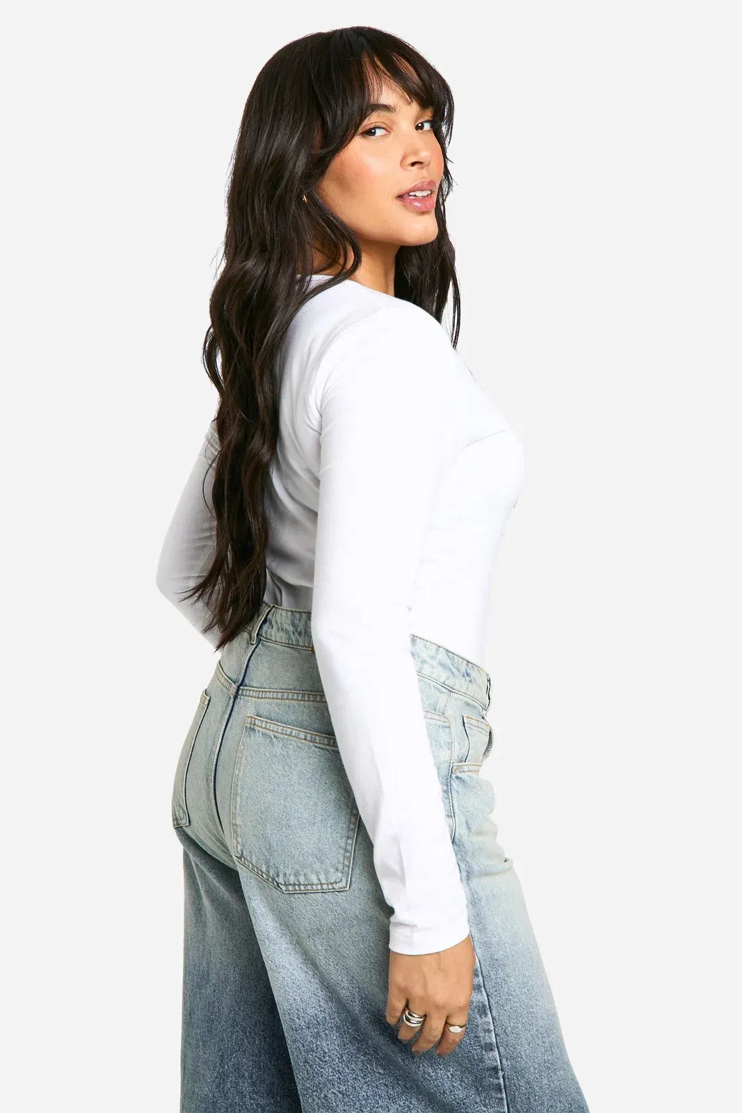 Plus Cotton Plunge Long Sleeve Bodysuit