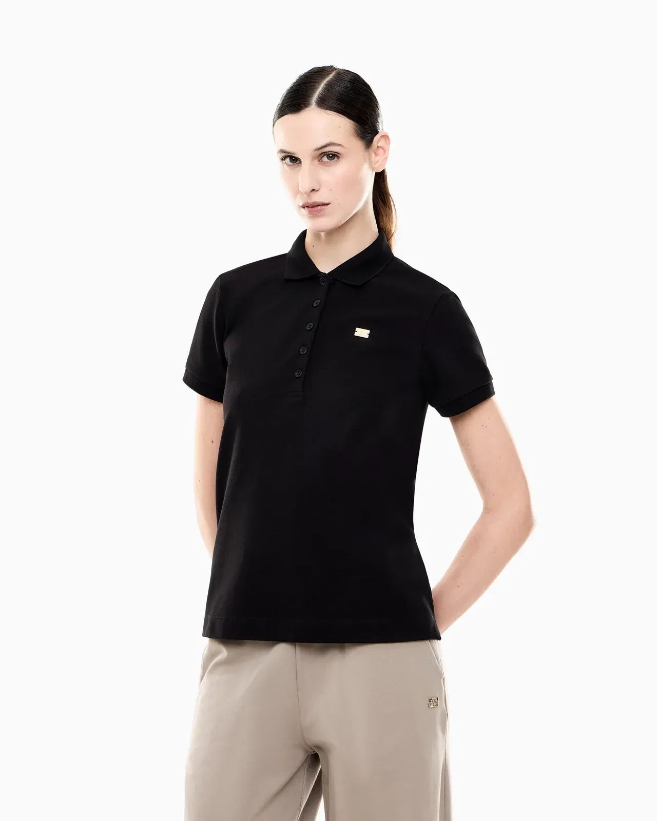 EA7 Jersey polo in stretch cotton with metal logo Core Lady