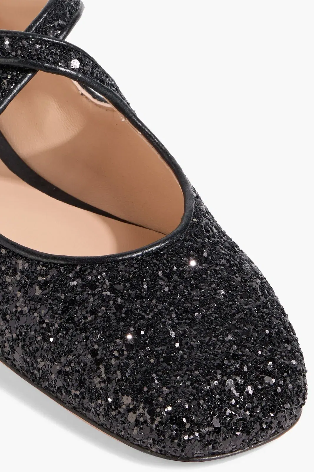 Bally Byntia Leather Glittered Ballet Flats Black Women's