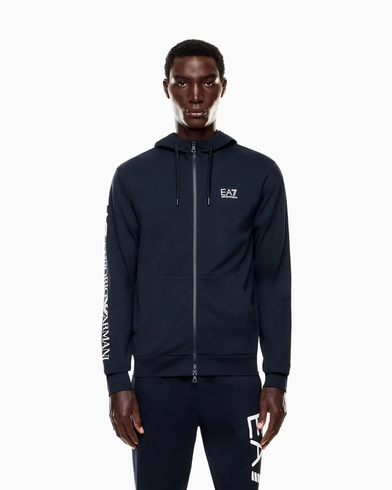 EA7 Logo zip up sweatshirt in cotton with a hood Logo Series