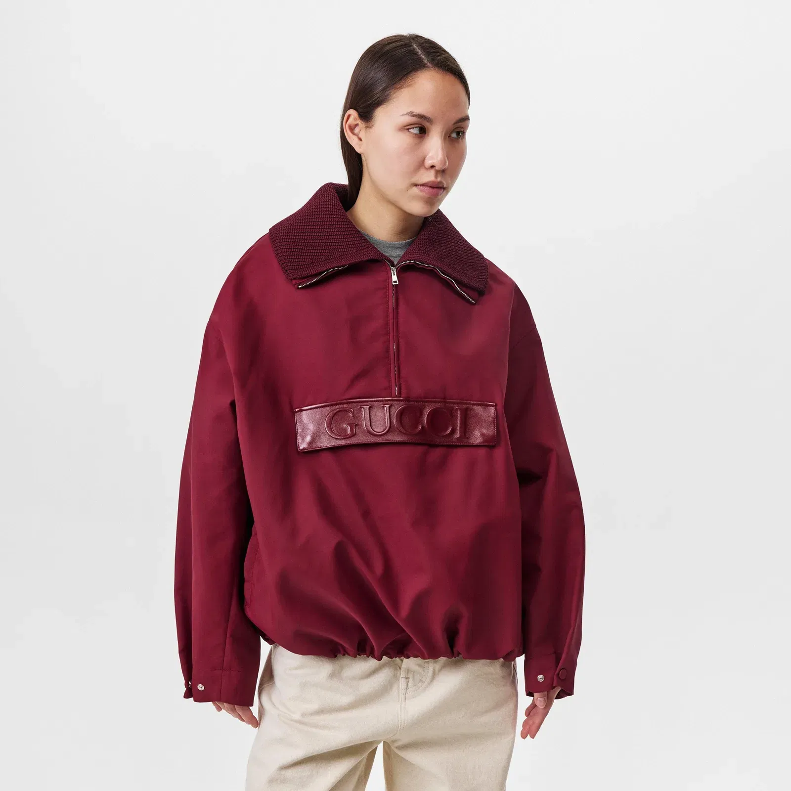 Techno Garbardine Caban Point Collar Long Sleeve Mid-Length Oversized Fit Rain Anorak