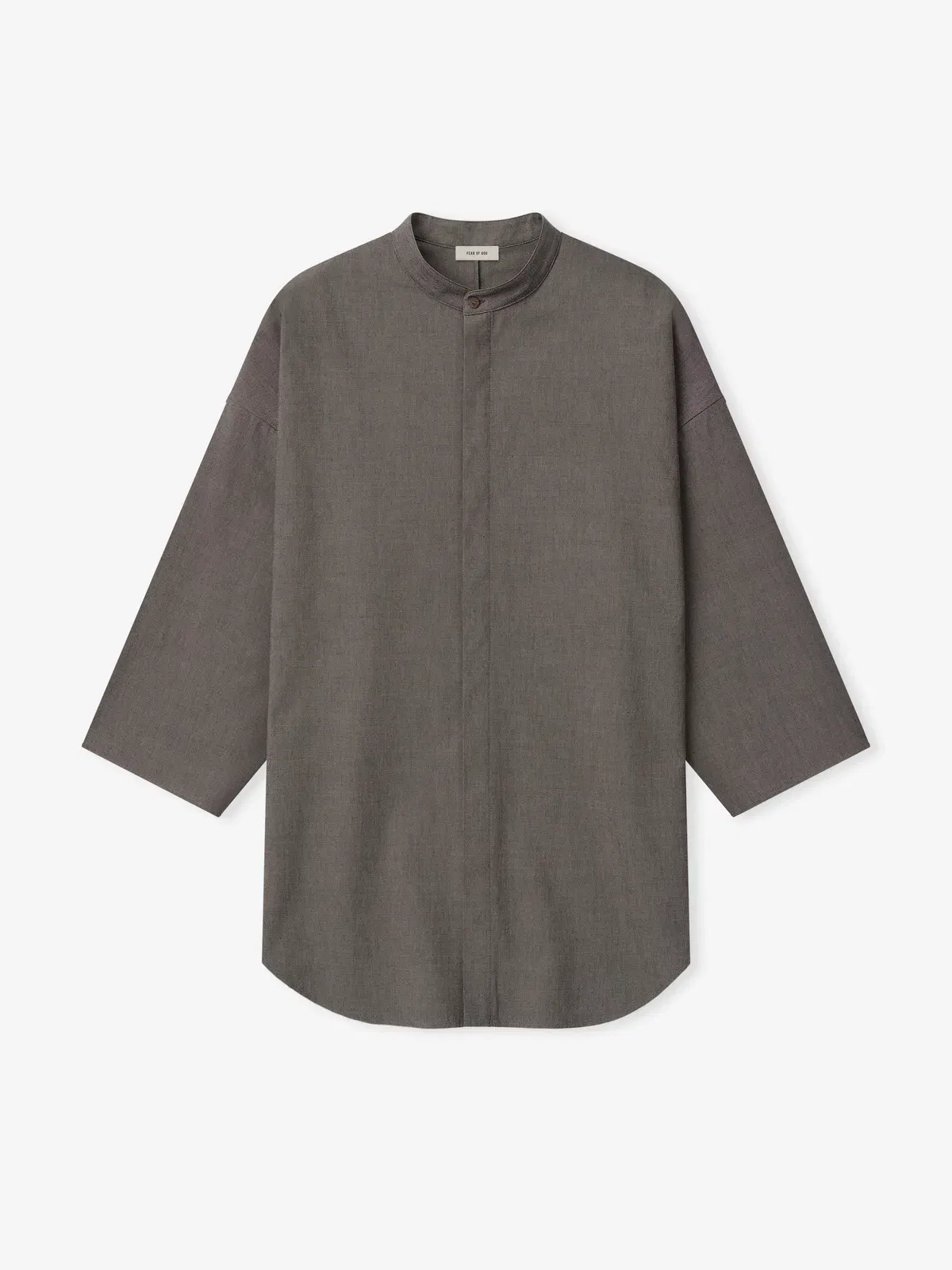 Essentials Cotton Wool Oxford Mandarin Relaxed Short Sleeve Shirt Willow