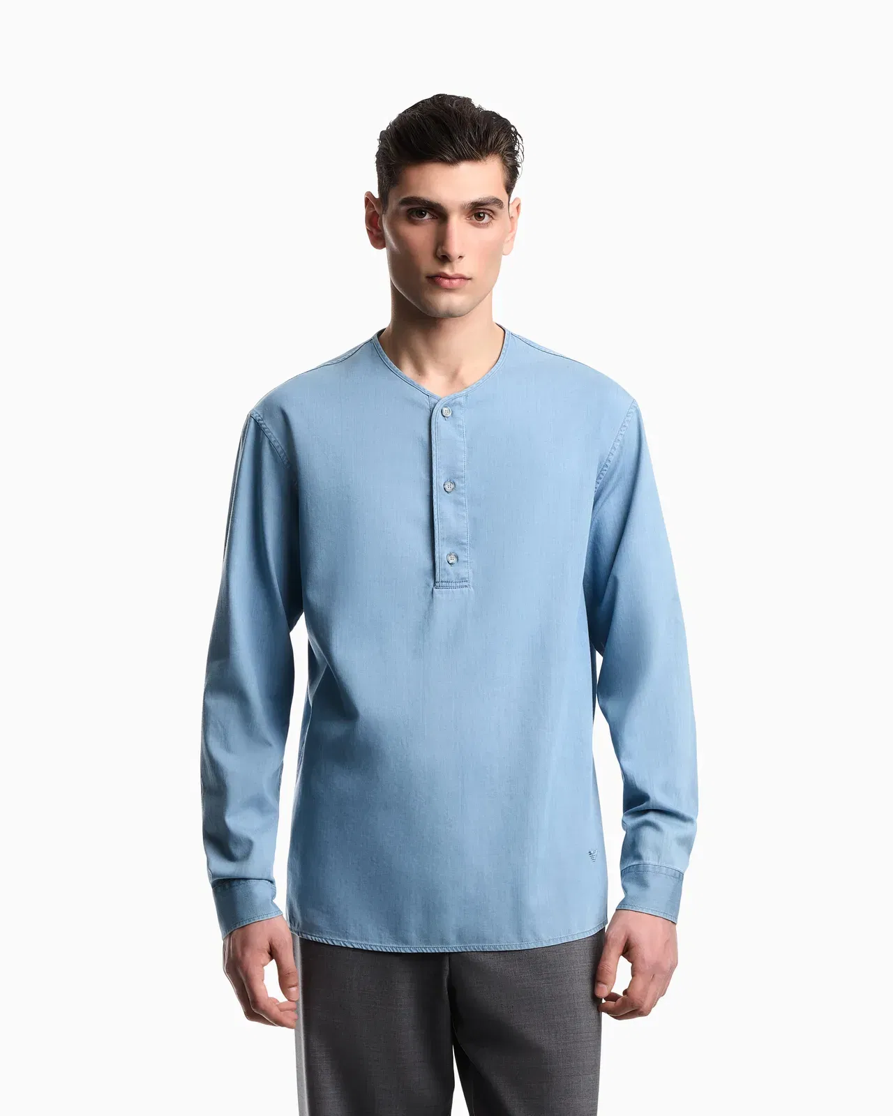 Emporio Armani Icon lightweight denim shirt with Henley collar