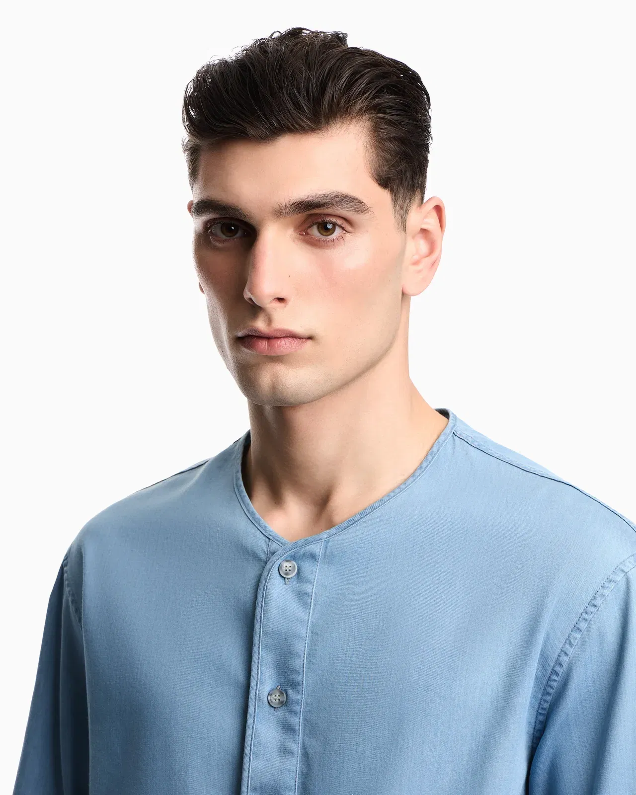 Emporio Armani Icon lightweight denim shirt with Henley collar