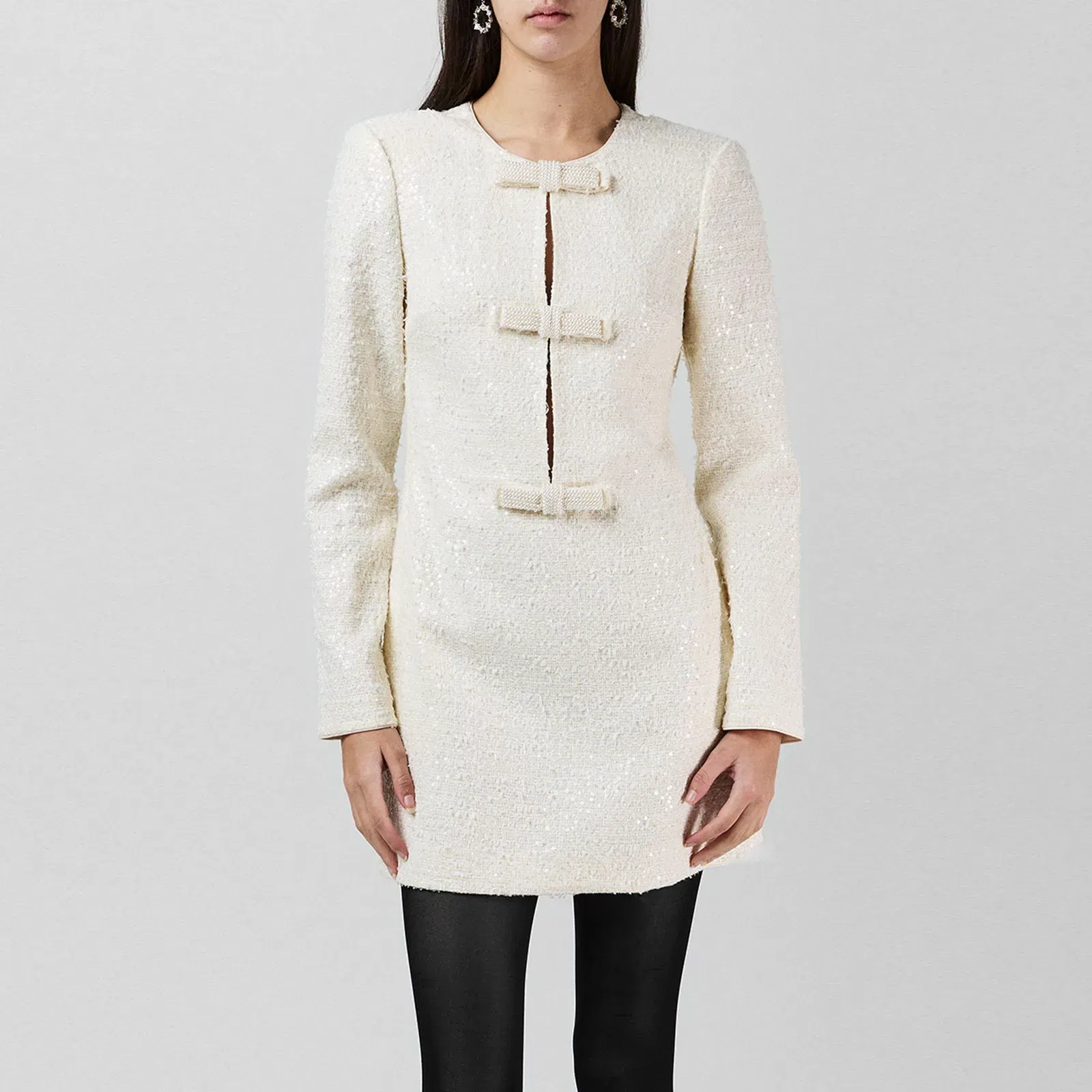 Boucle Diamante Bow Mini Dress