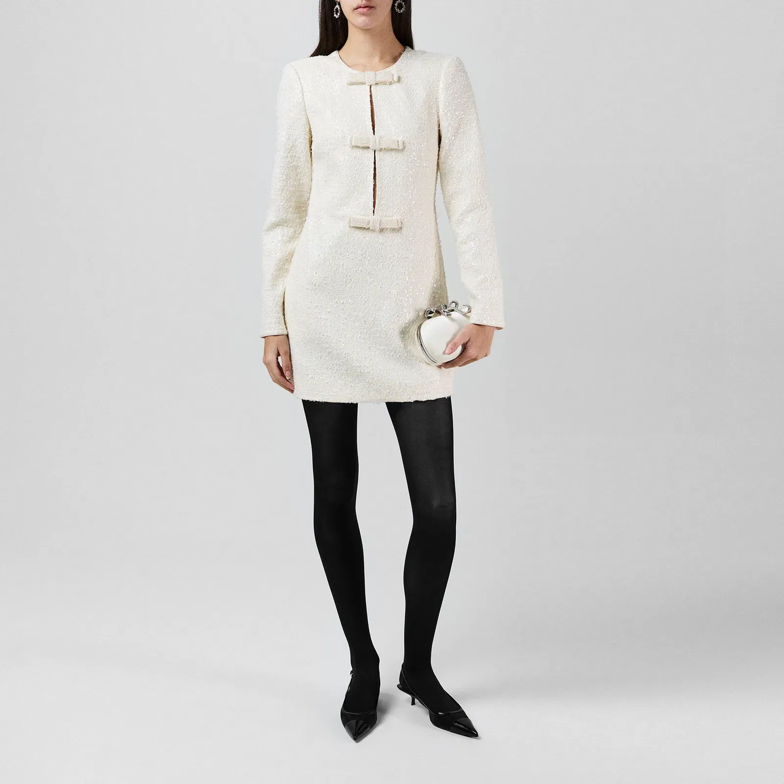 Boucle Diamante Bow Mini Dress