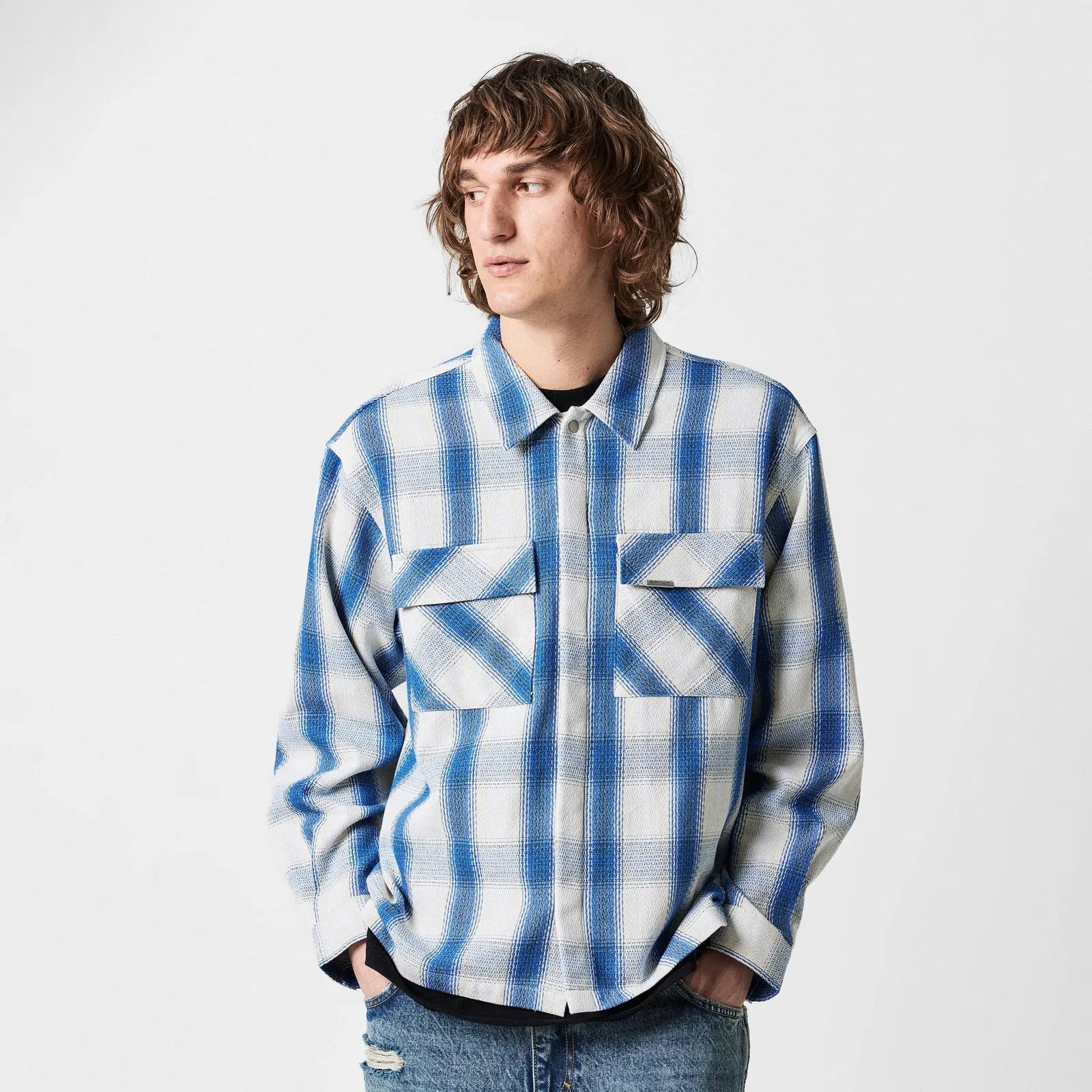 Season Flannel Oversized Check Long Sleeve Shirt