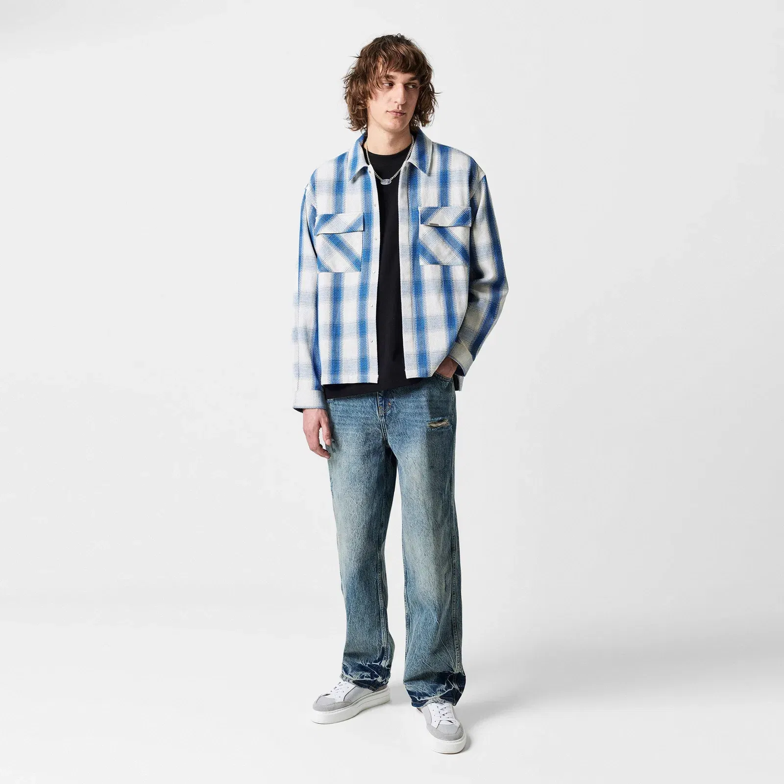 Season Flannel Oversized Check Long Sleeve Shirt