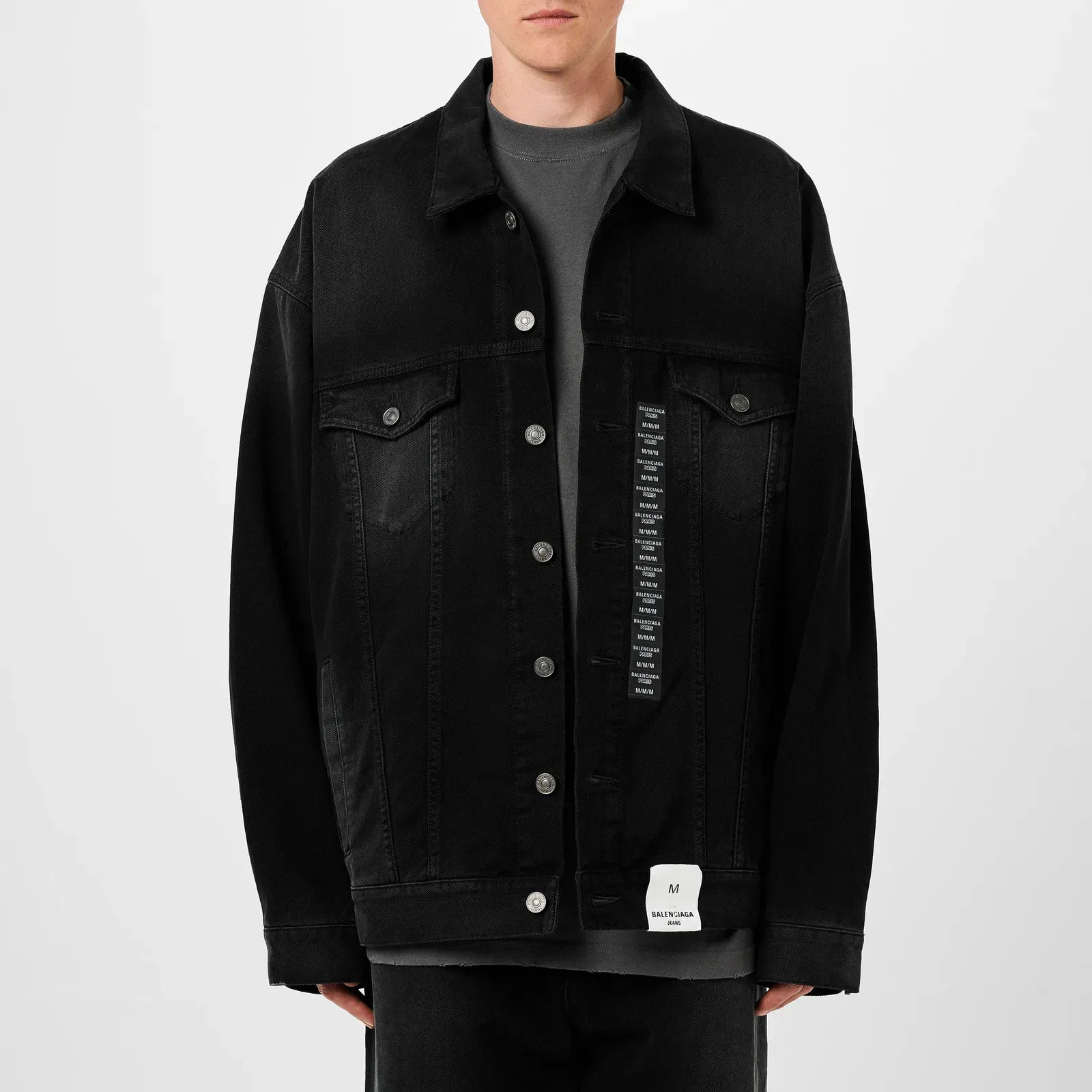 Size Sticker Cotton Long Sleeve Oversized Fit Denim Jacket
