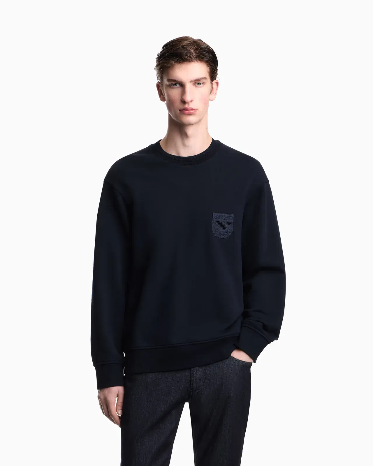 Emporio Armani French terry jersey sweatshirt with shield embroidery