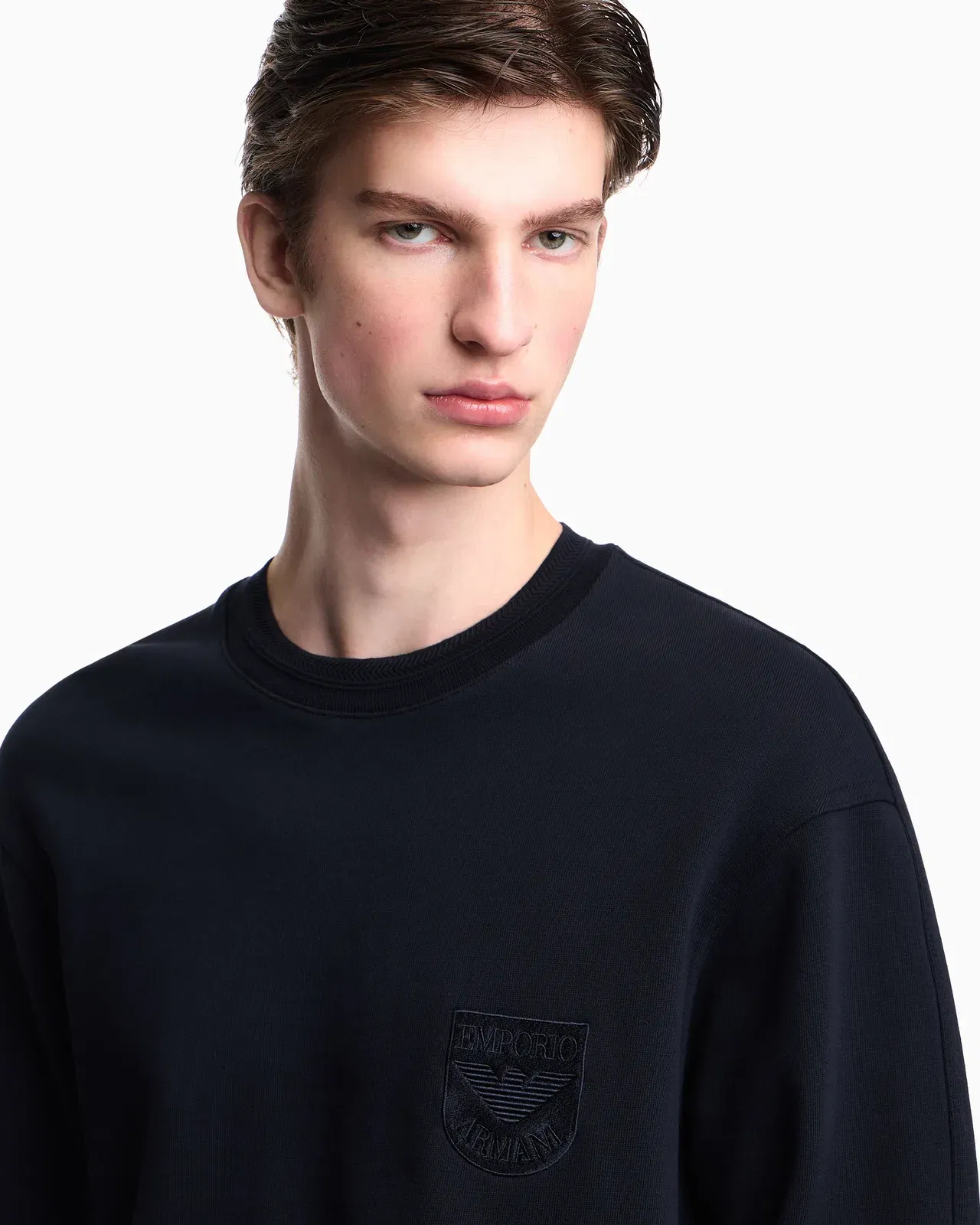 Emporio Armani French terry jersey sweatshirt with shield embroidery
