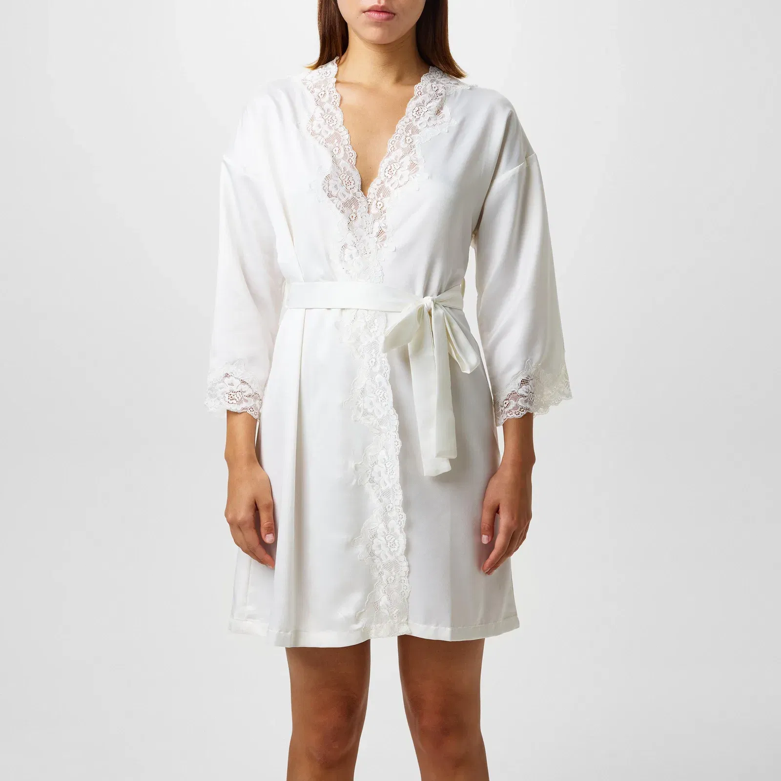 Lace-Trimmed Satin Dressing Gown