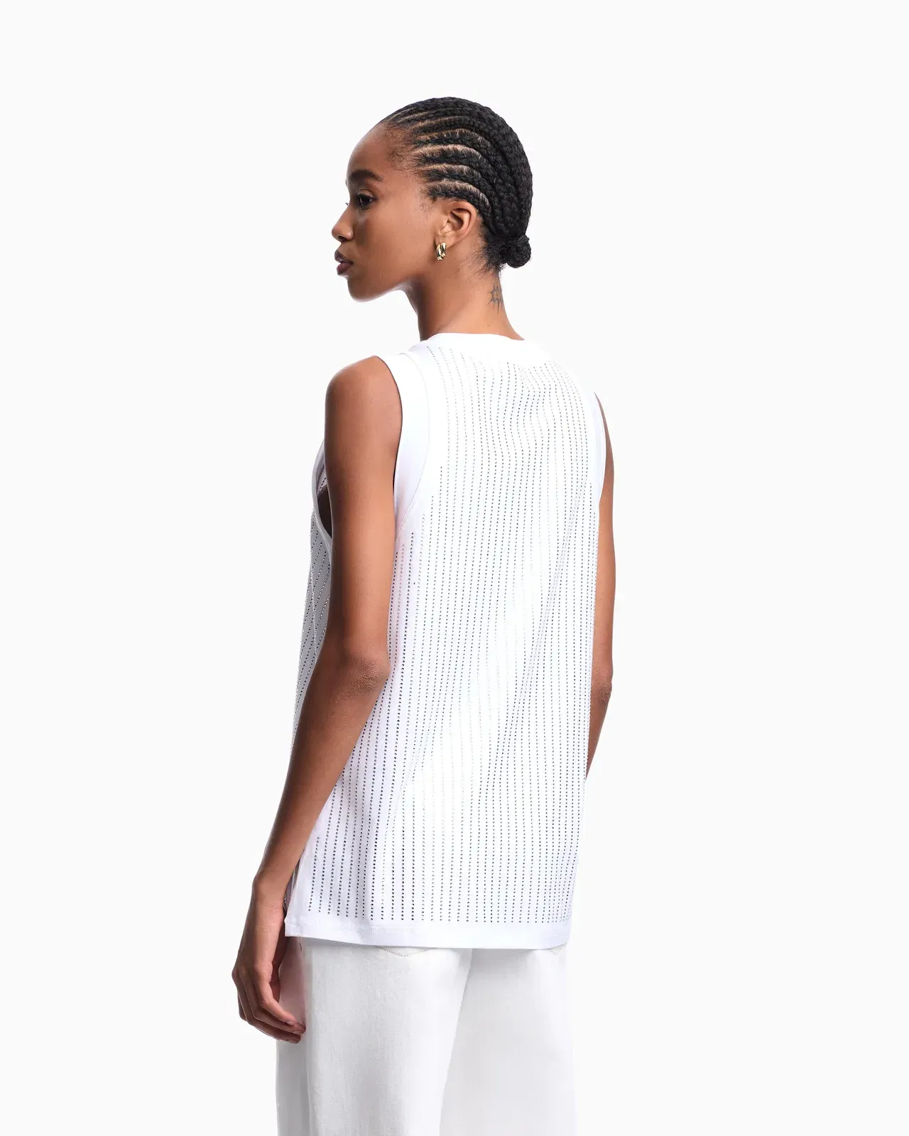 Emporio Armani Mercerised tank top with rhinestones