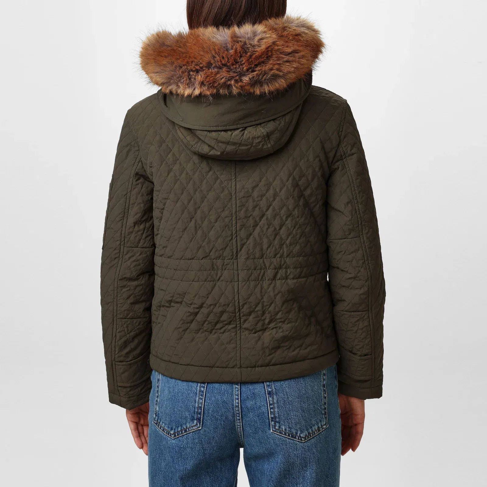 Equestrian Knight Detachable Faux-Fur Trim Hooded Long Sleeve Quilted Jacket