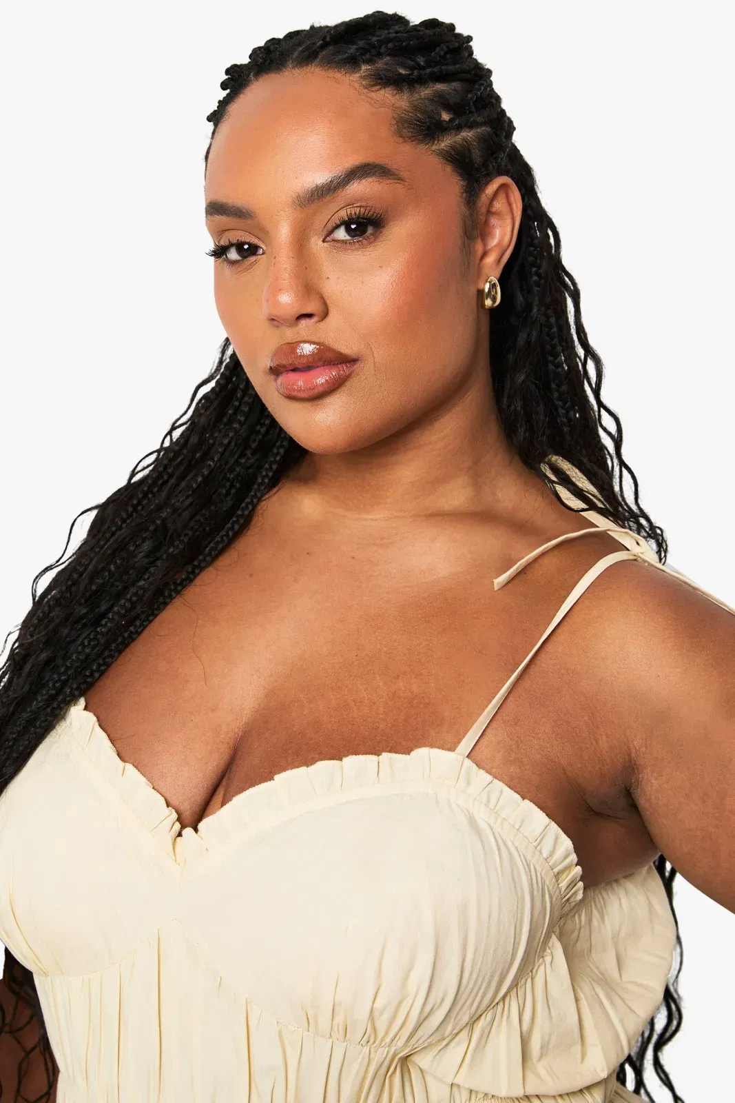 Plus Cotton Shirred Tie Strap Cami Top