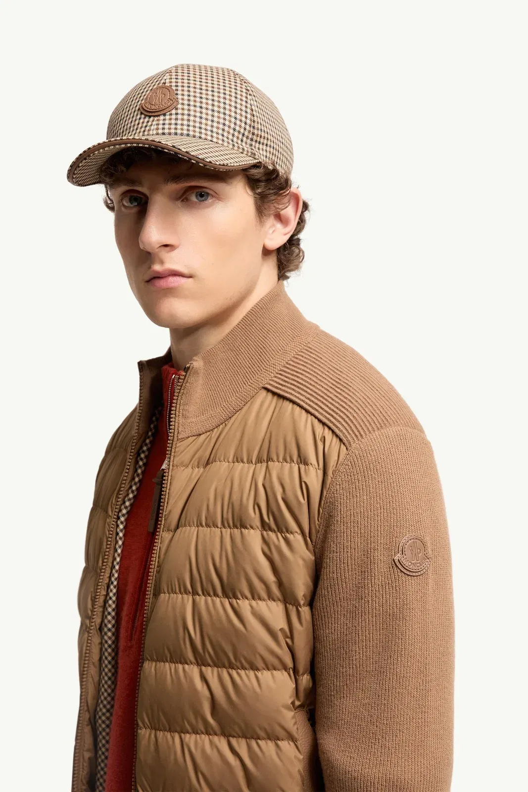 Moncler Wool & Cashmere Blend Padded Zip-Up Cardigan Brown Brown