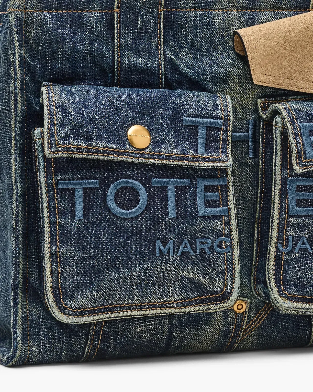 The Denim Suede Medium Cargo Tote Bag