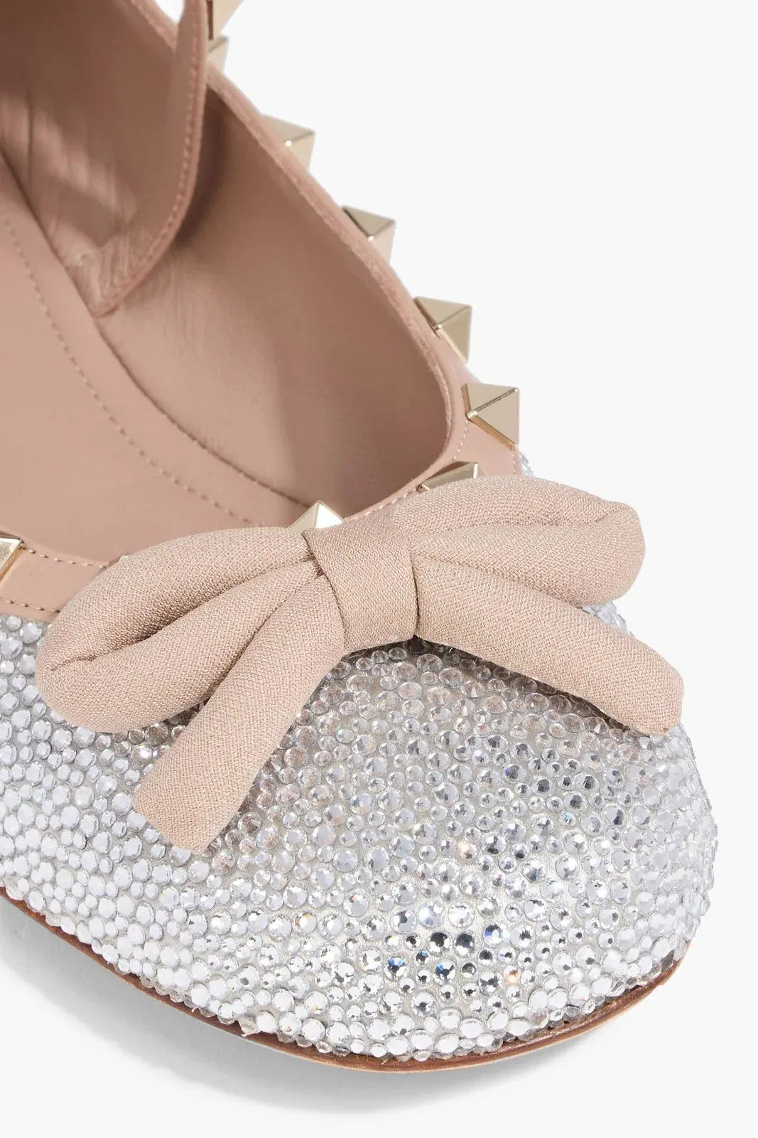 Valentino Garavani Rockstud Embellished Leather Mary Jane Flats Silver Women's