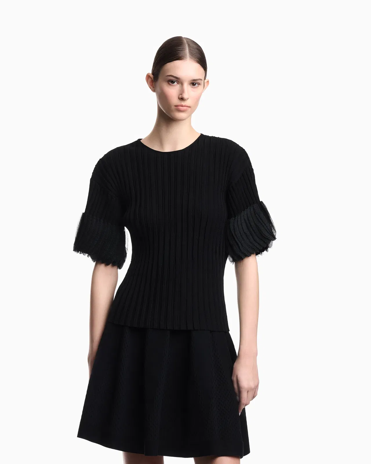 Emporio Armani ribbed jumper with pleated detail