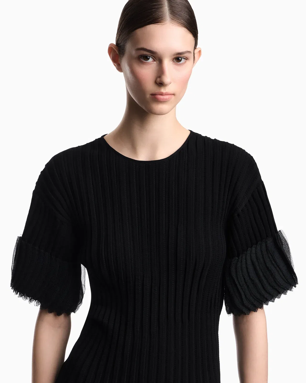 Emporio Armani ribbed jumper with pleated detail