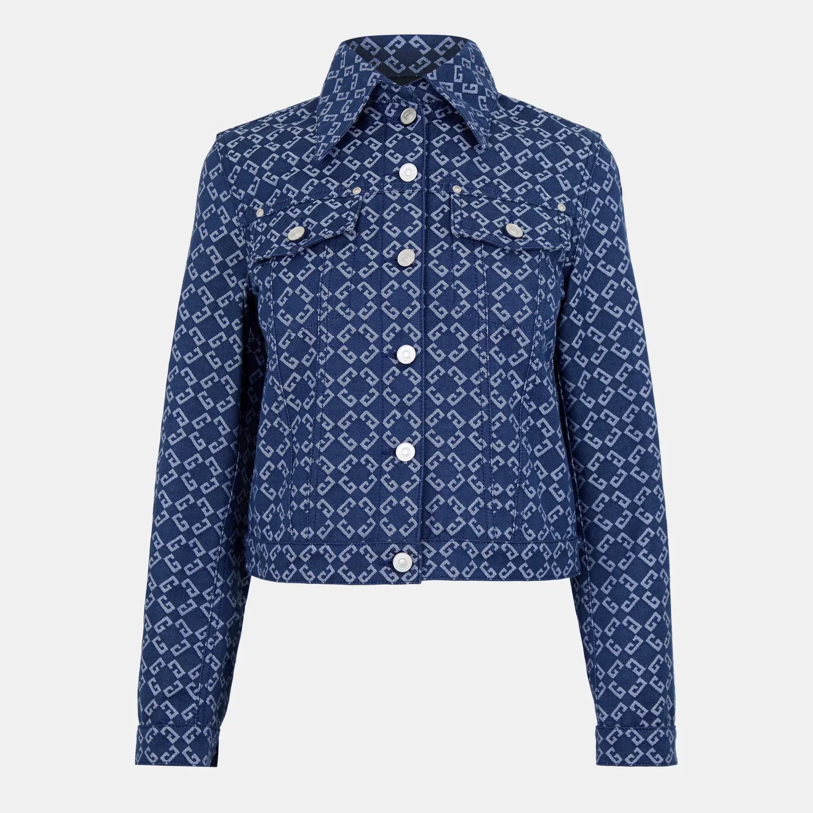 Monogram Long Sleeve Button Hip Length Denim Jacket
