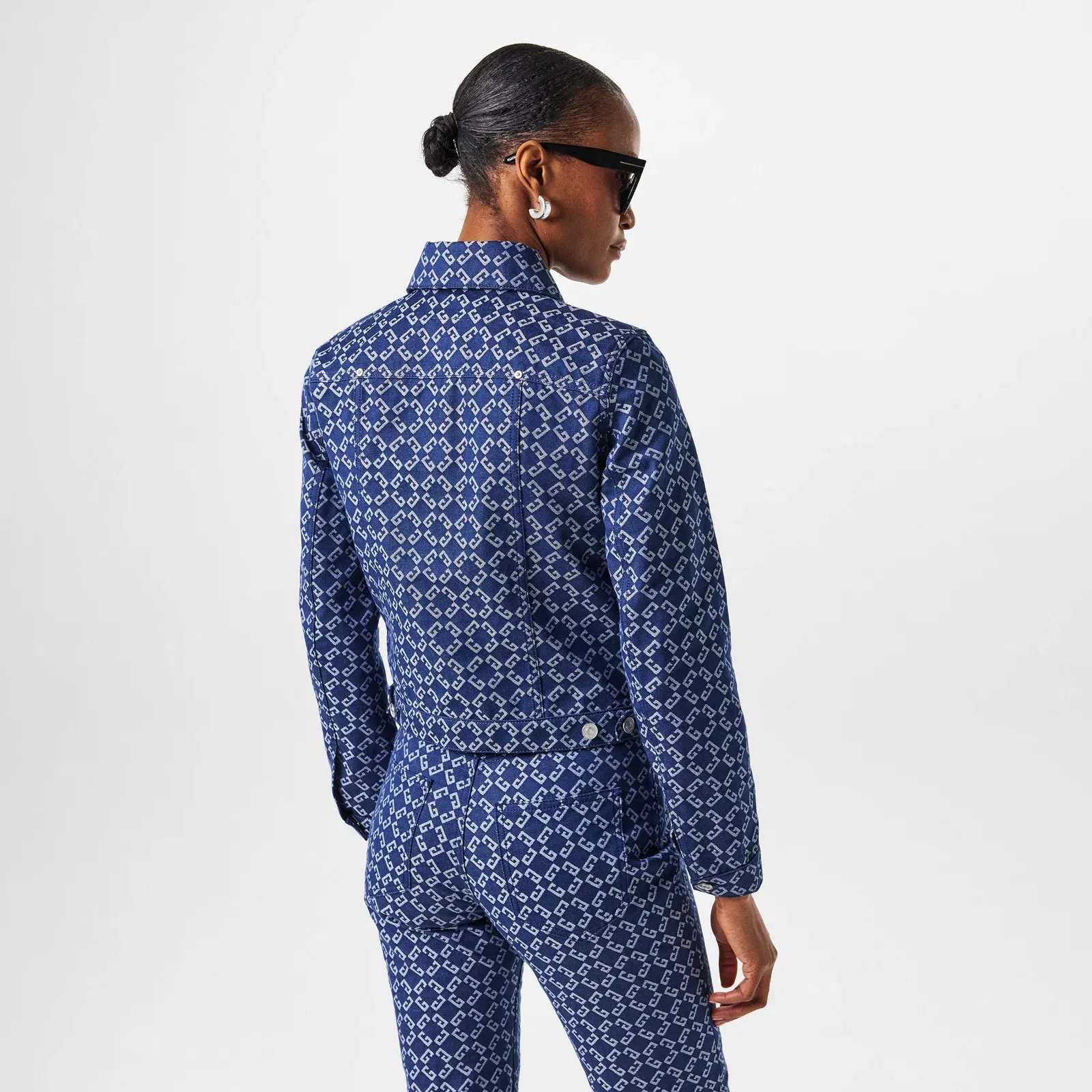 Monogram Long Sleeve Button Hip Length Denim Jacket