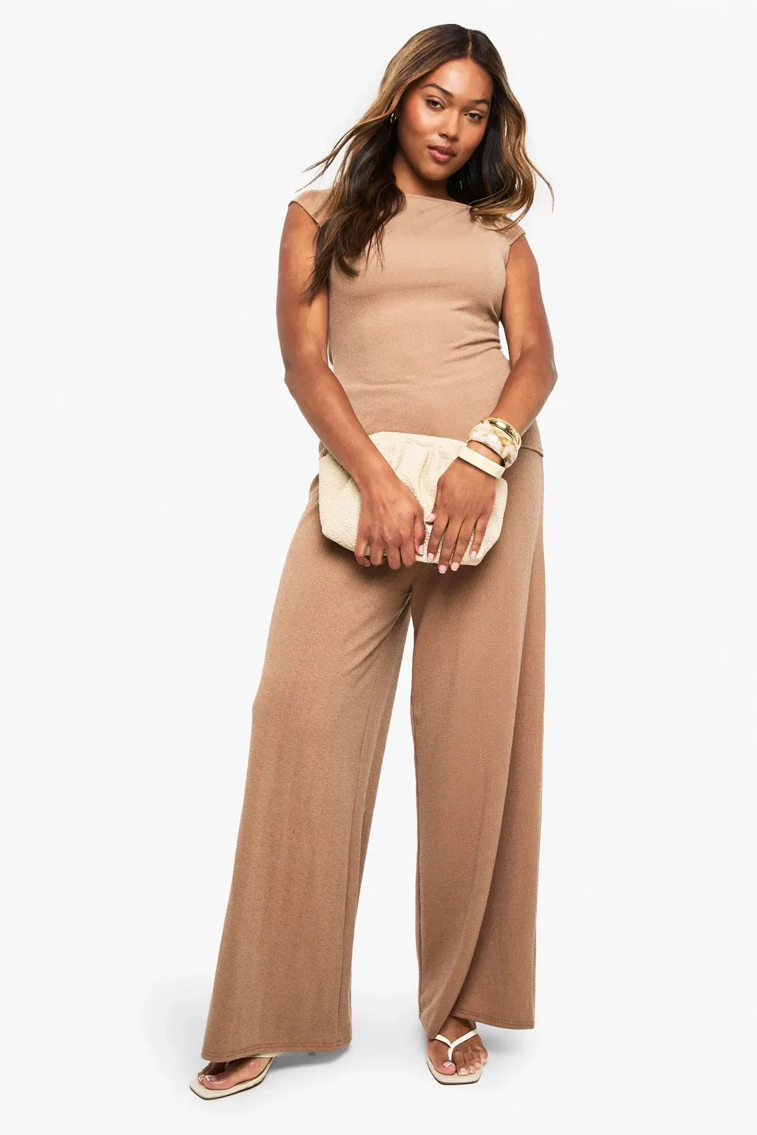 Plus Rippled Rib Wide Neck Top