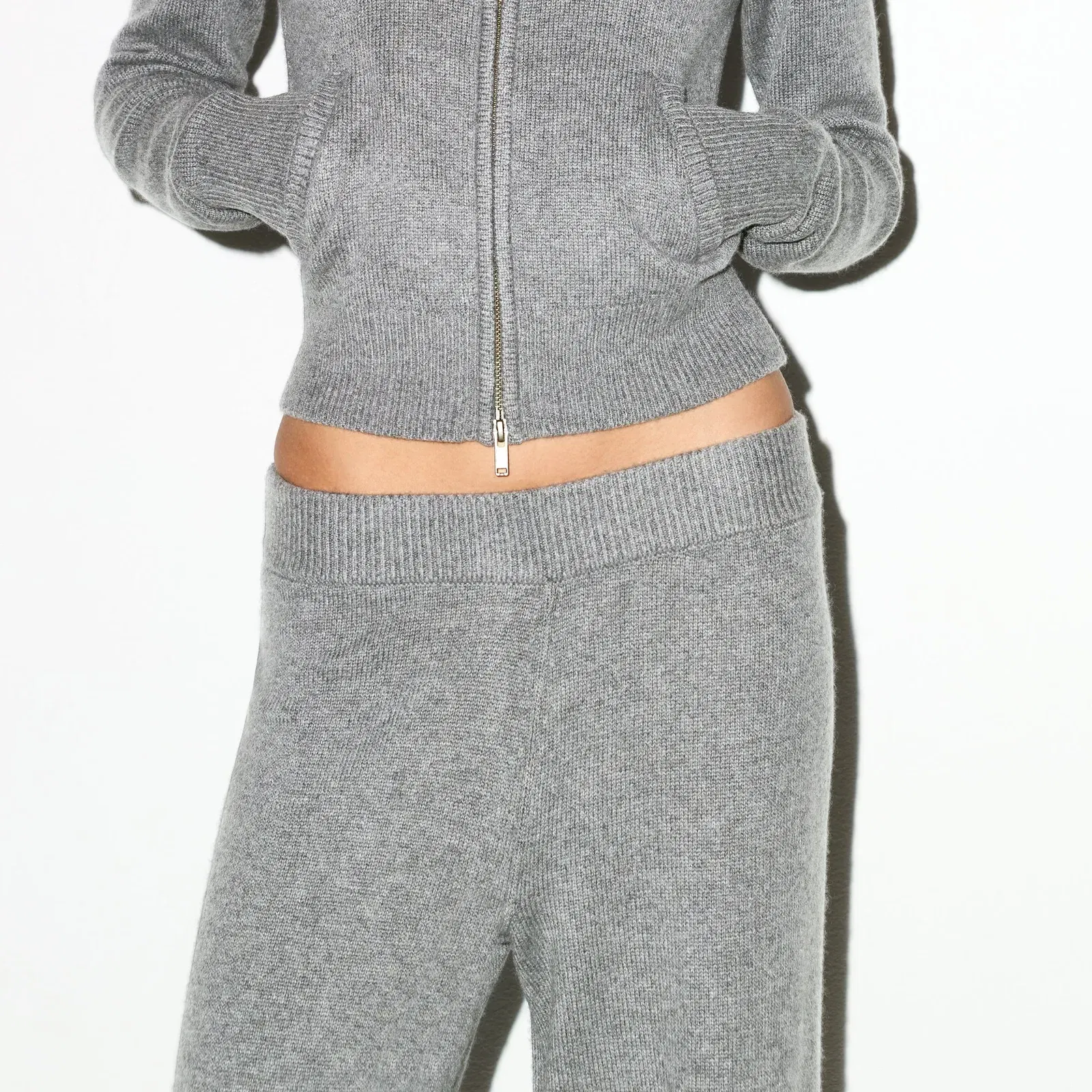 CASHMERE WIDE LEG PANT | DARK HEATHER GREY