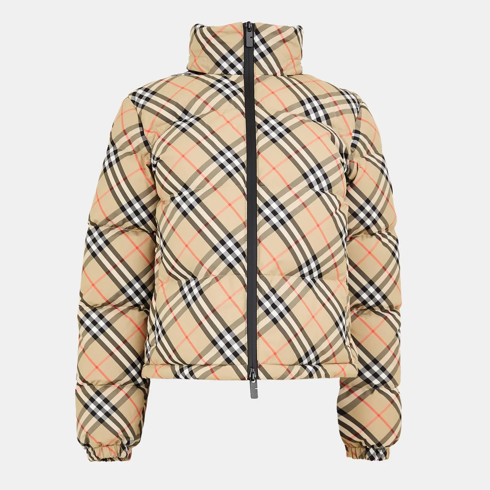 Check Insulated Short Puffer Jacket