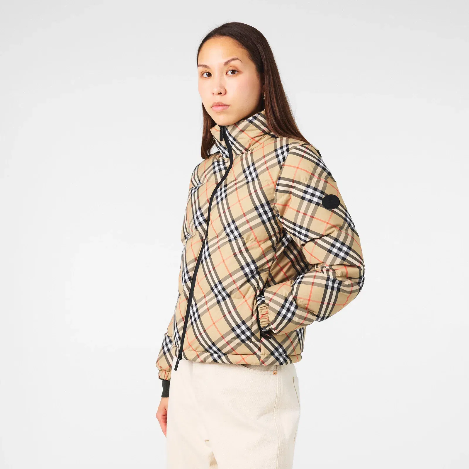 Check Insulated Short Puffer Jacket