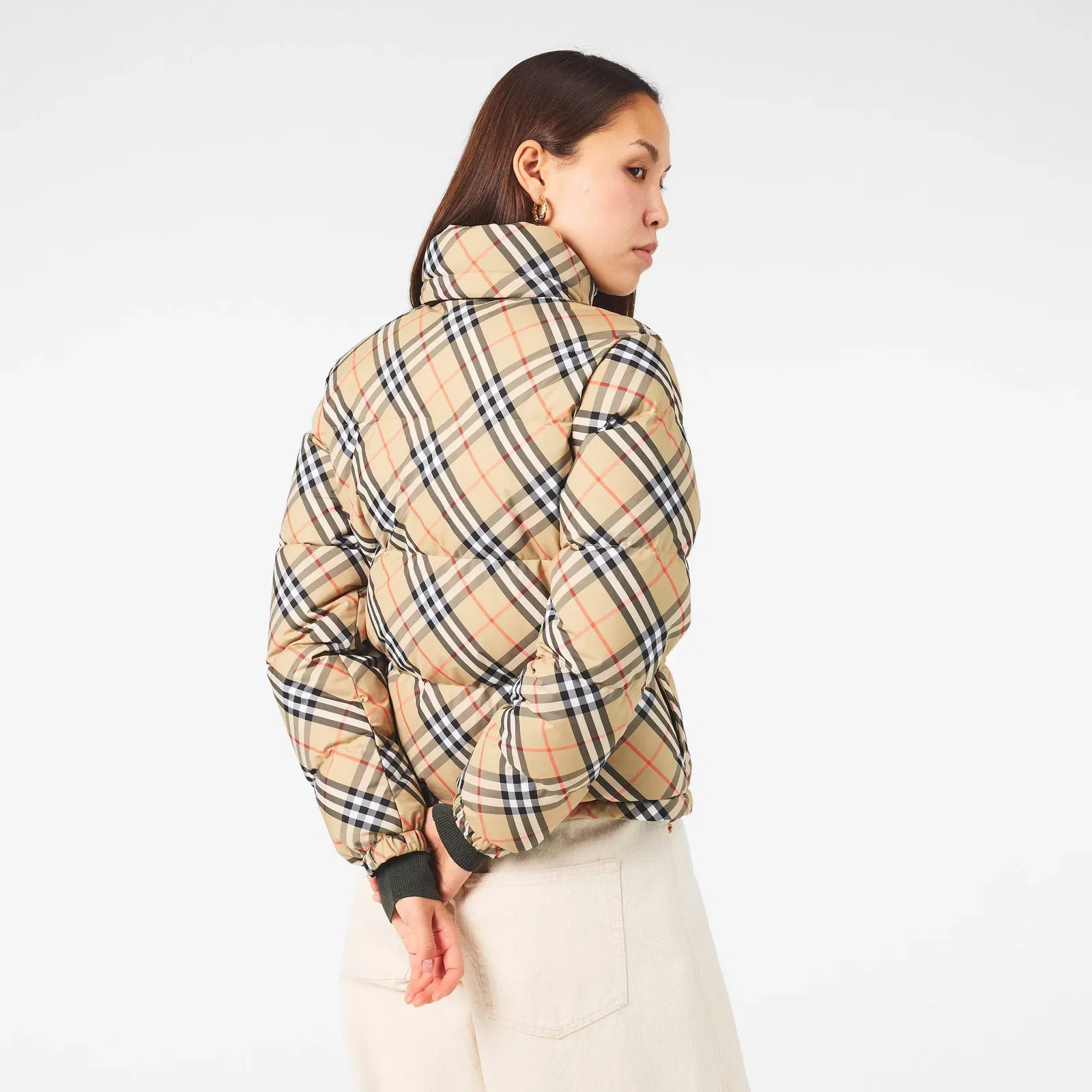 Check Insulated Short Puffer Jacket