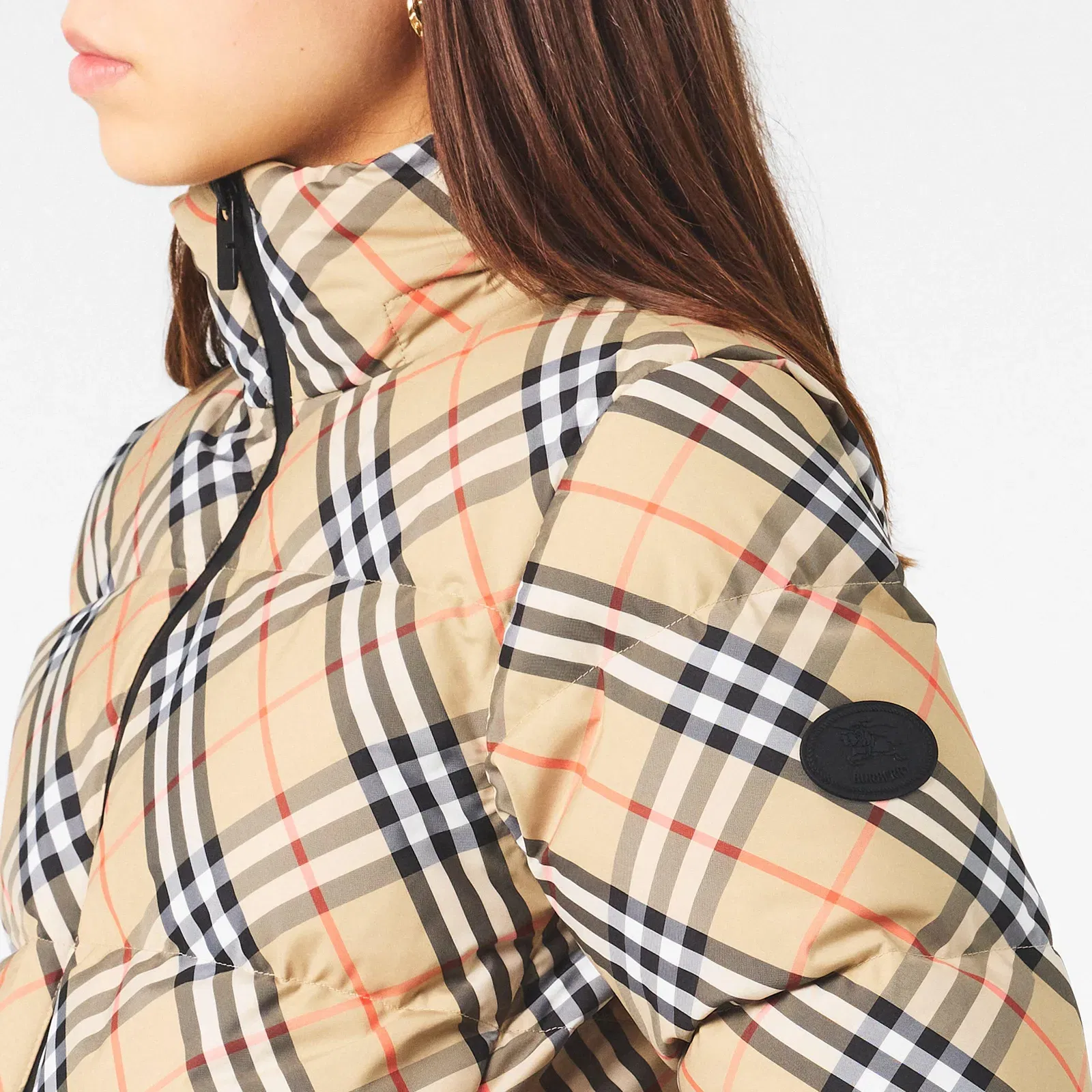 Check Insulated Short Puffer Jacket