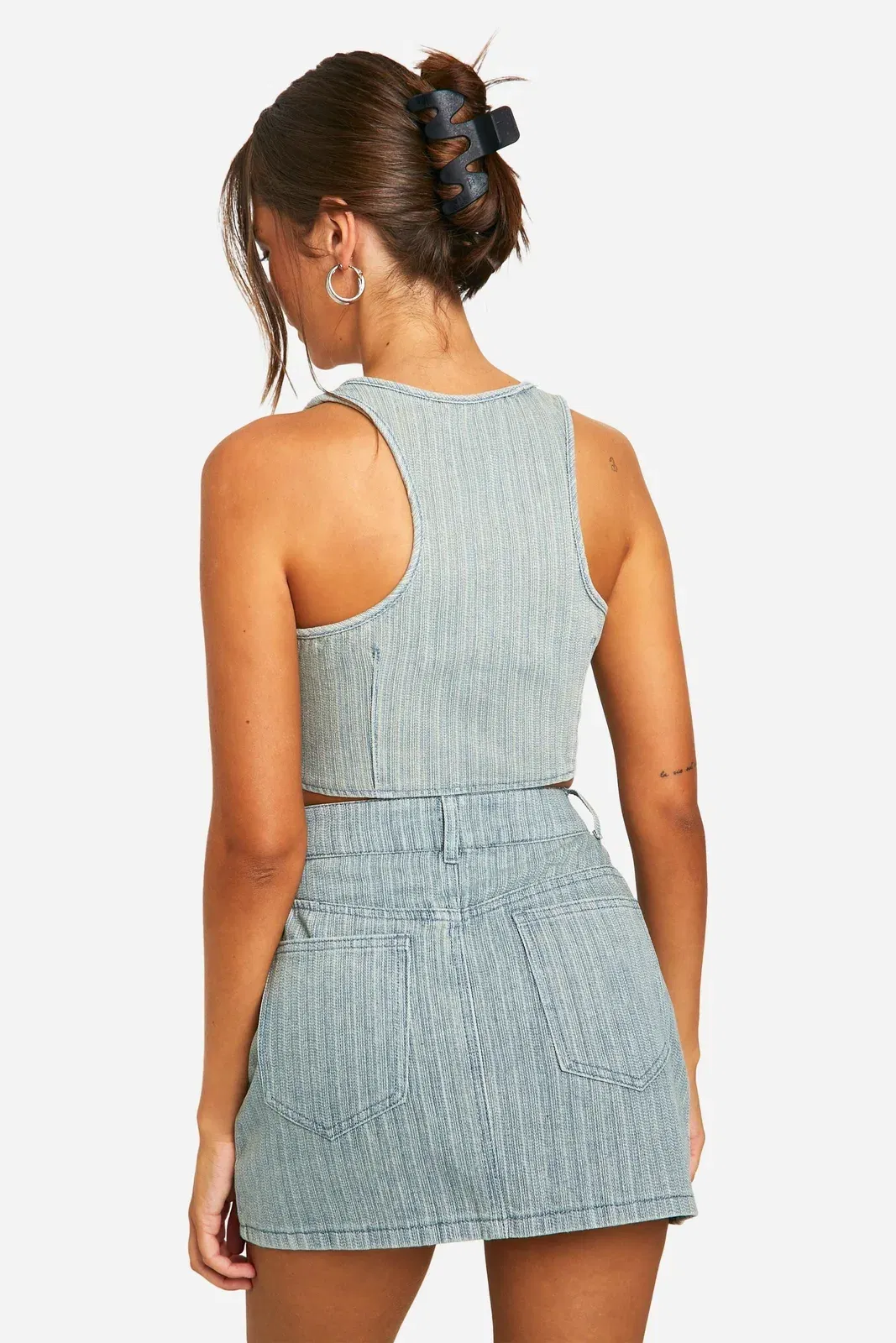 DSGN Studio Badge Vintage Tint Stripe Denim Crop Top