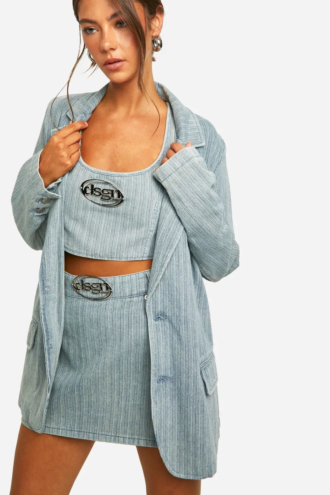 DSGN Studio Badge Vintage Tint Stripe Denim Crop Top