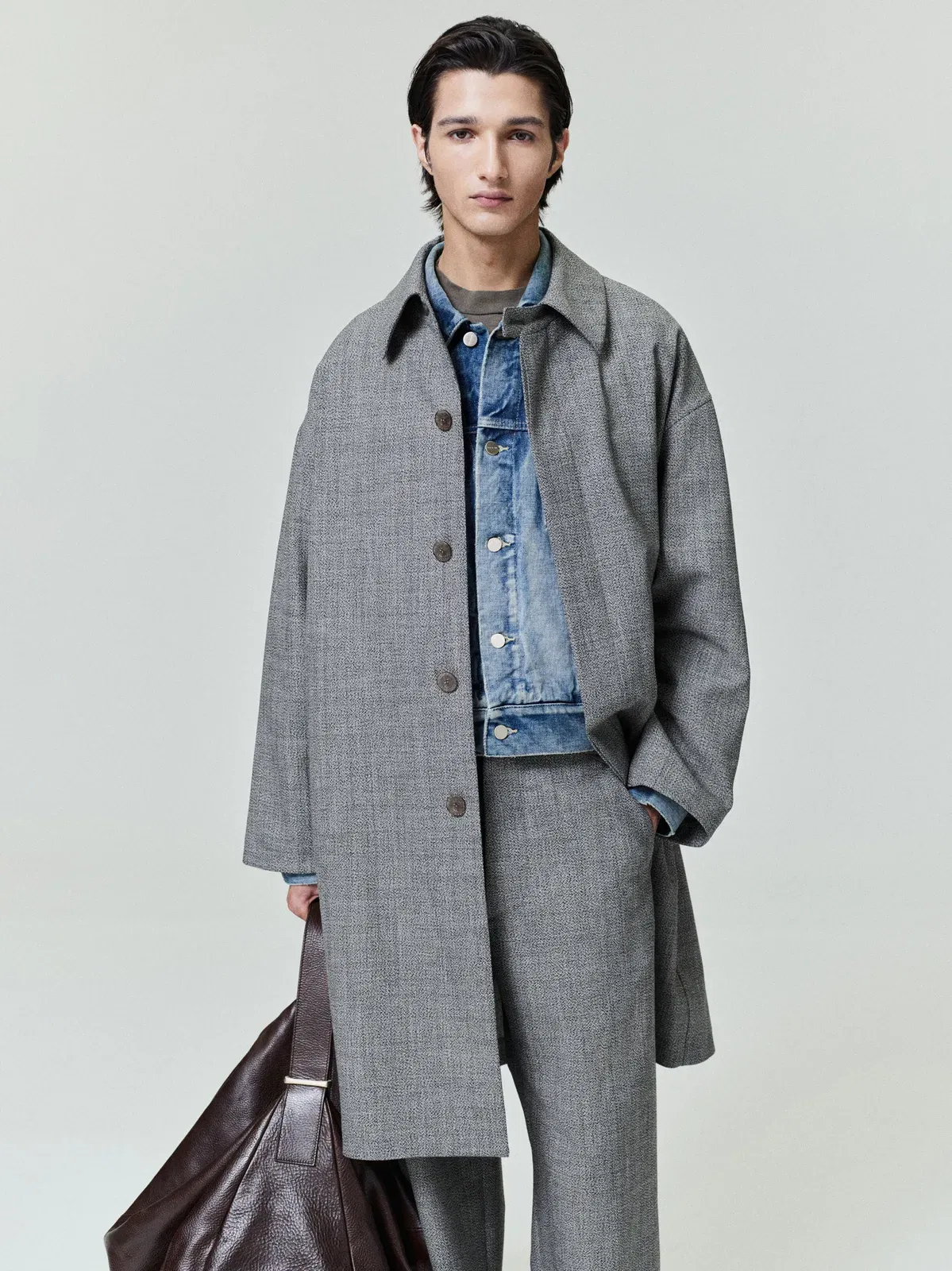 Essentials Mouline Wool Relaxed Trench Coat Off White/Black