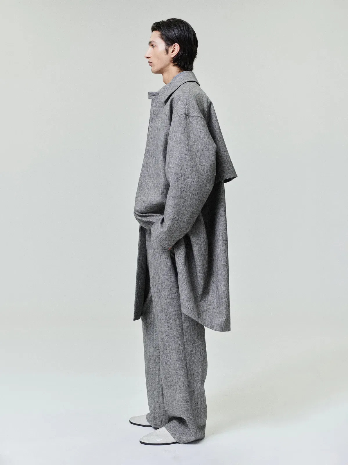 Essentials Mouline Wool Relaxed Trench Coat Off White/Black