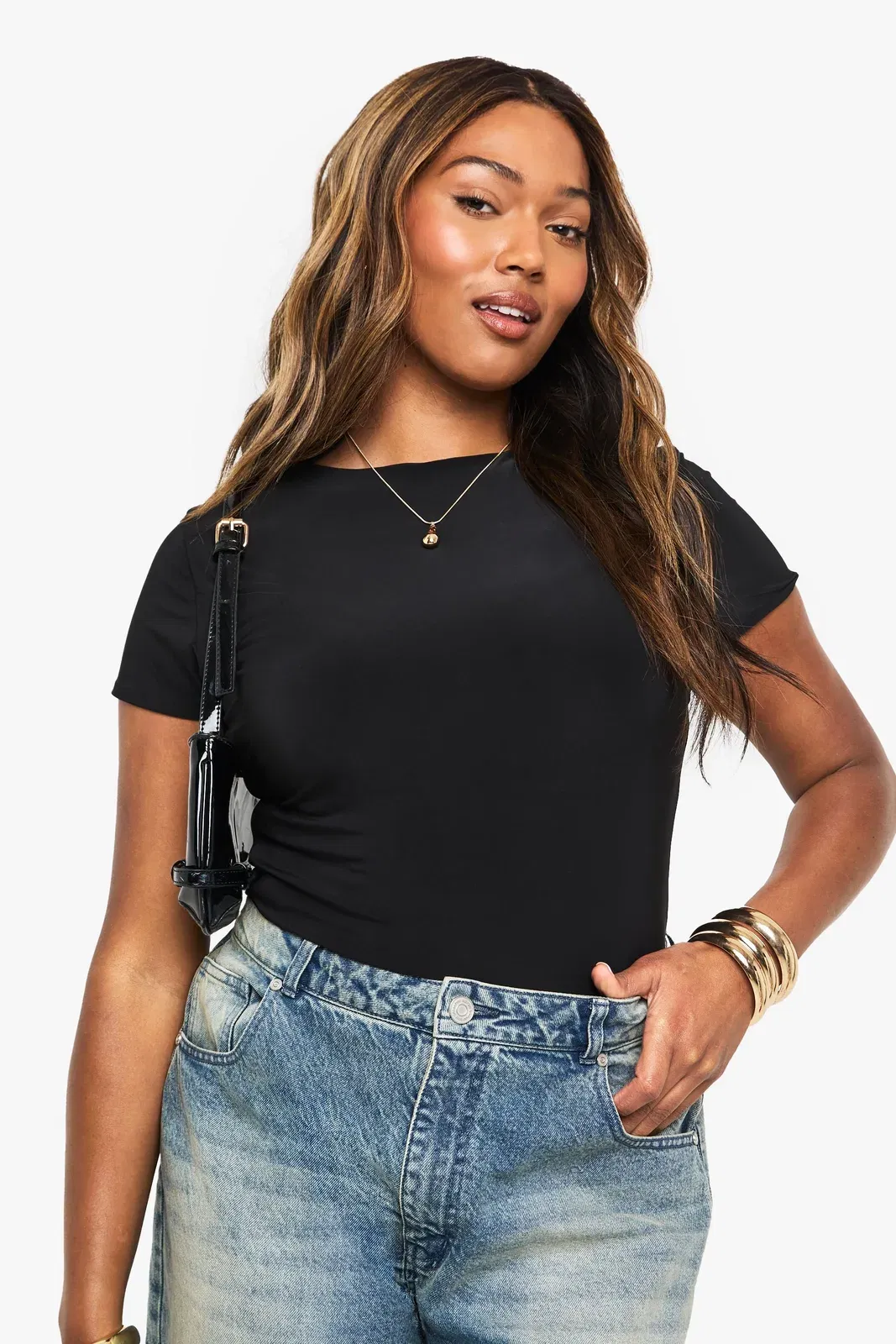Plus Double Layer Slinky Fitted T-Shirt