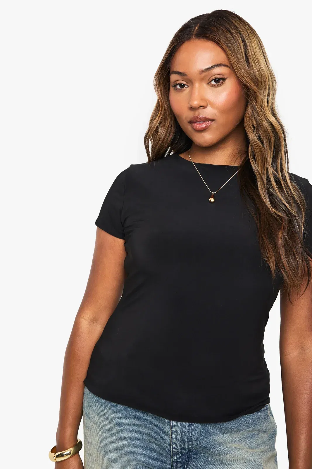 Plus Double Layer Slinky Fitted T-Shirt