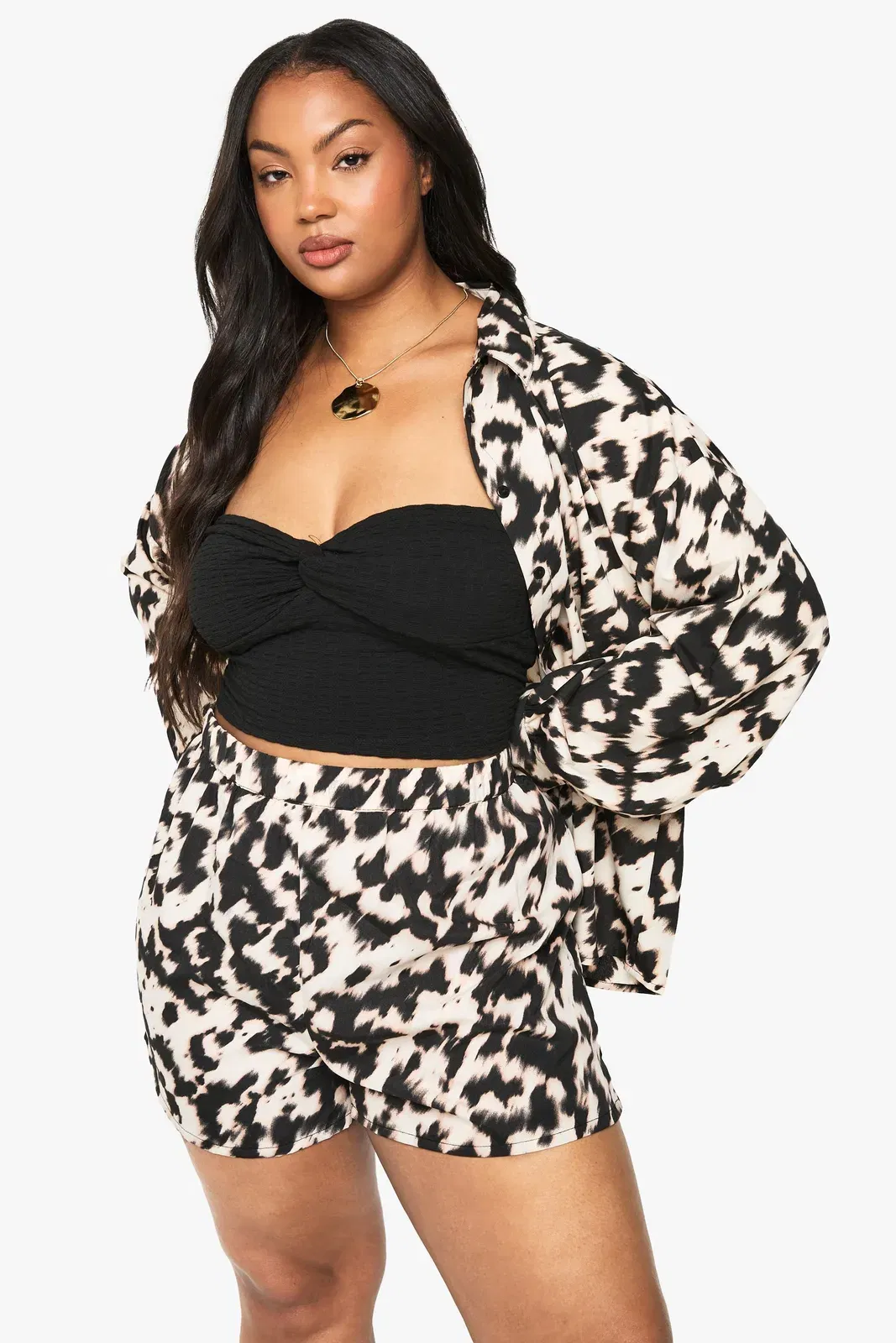 Plus Snake Print Basic Elasticated Waist Short