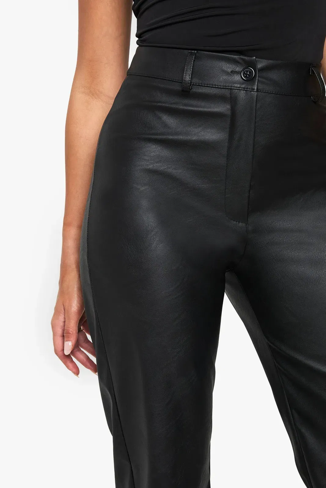Straight Leg Leather Look Trousers