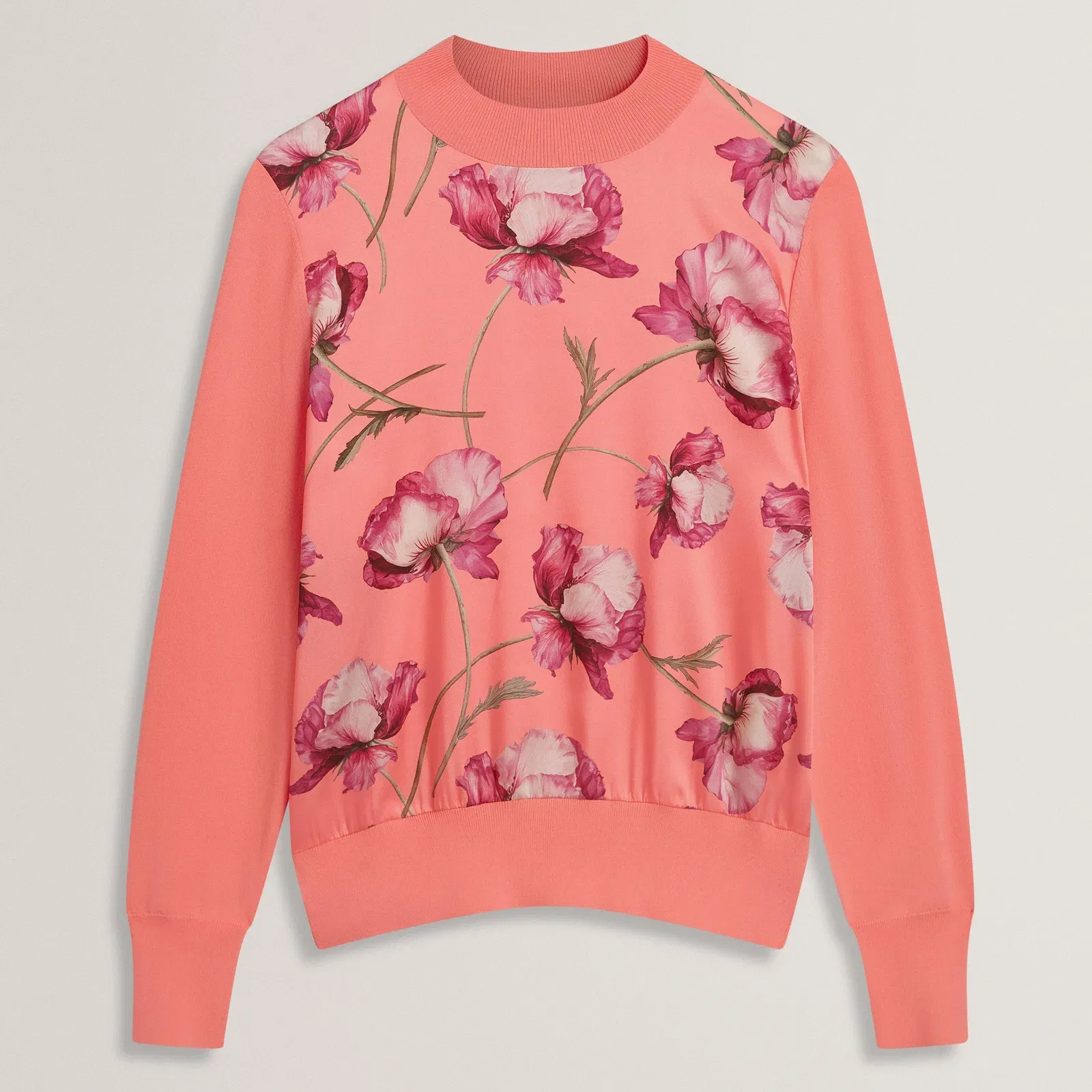 Ted Baker Botanical Print Front Long Sleeve Knit Top