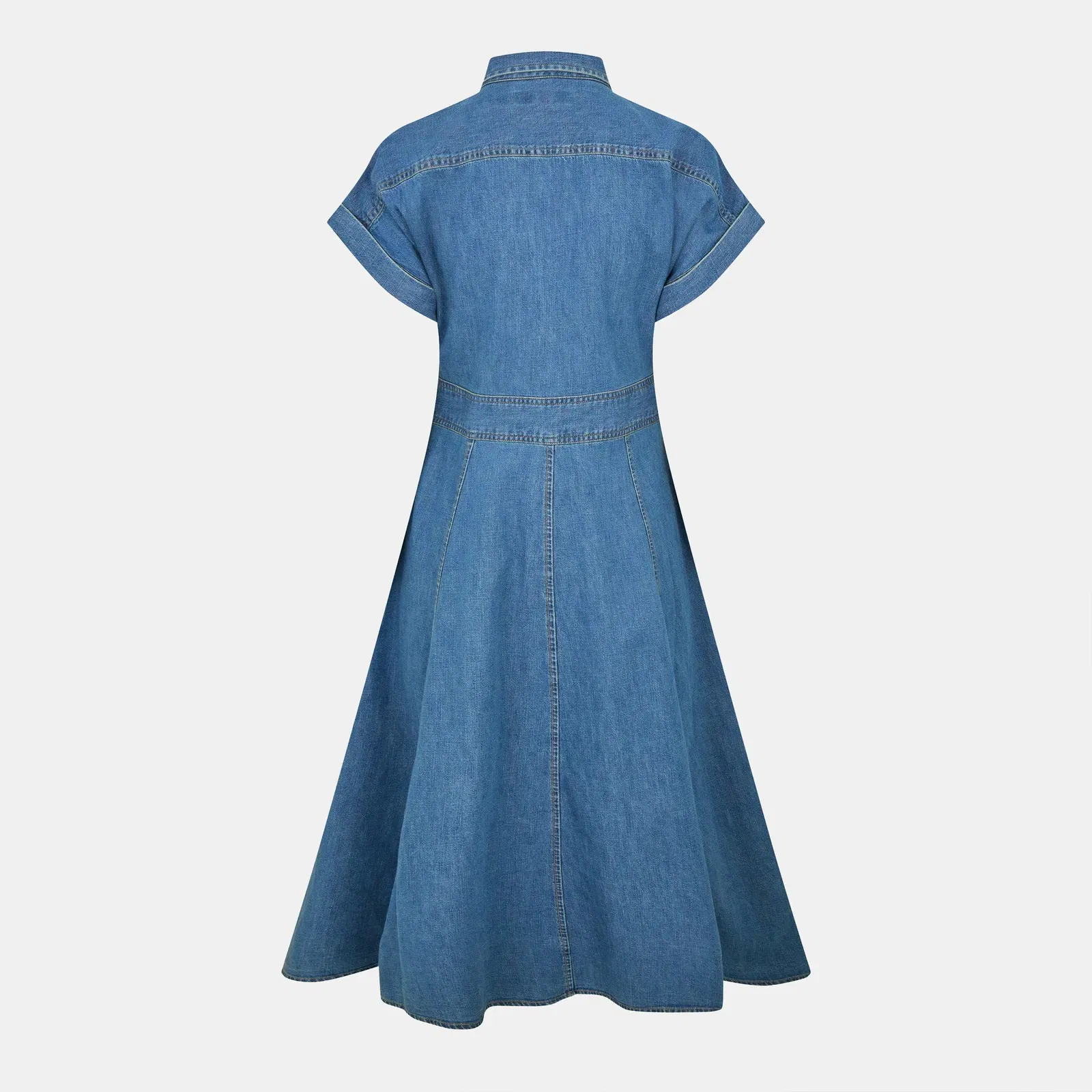 Buckle-Trim Denim Shirt Dress
