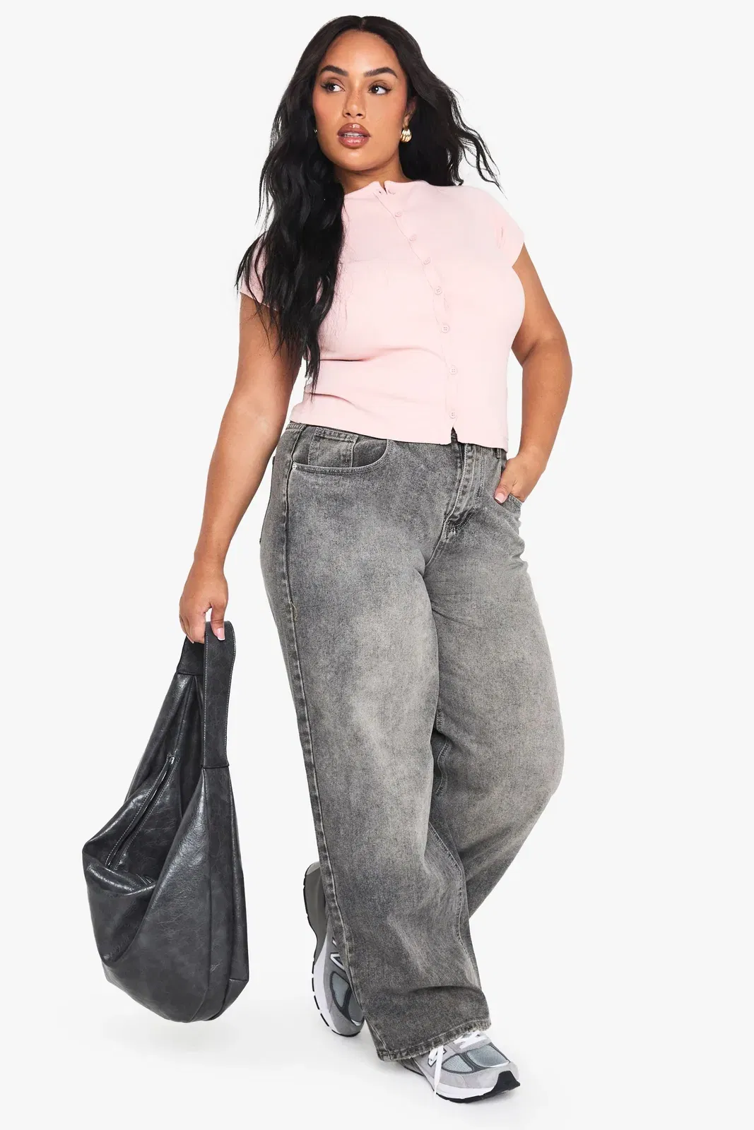 Plus Rib Button Through Cap Sleeve Top