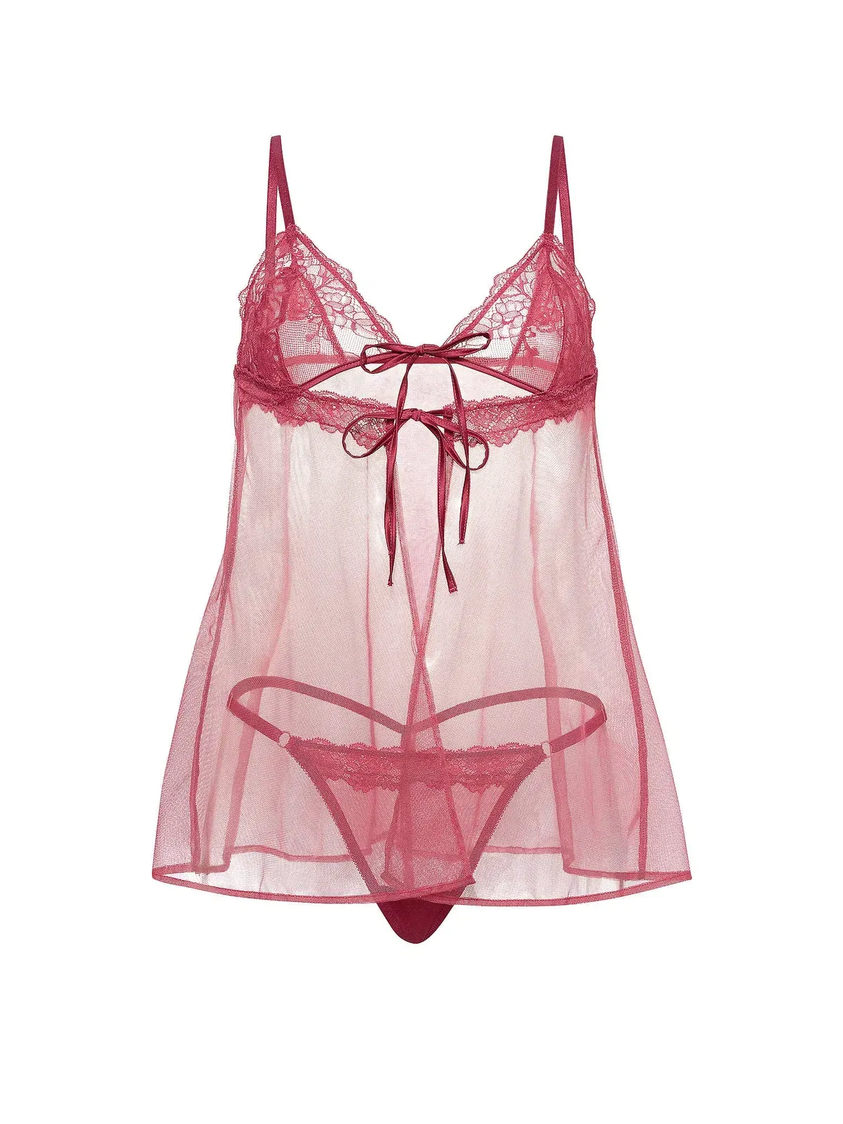Sheer Rose Lace Triangle Babydoll Set